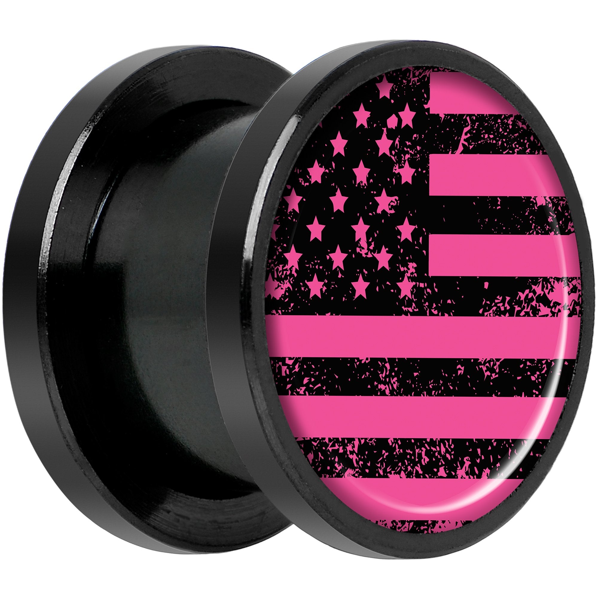 Pink American Flag Black Anodized Screw Fit Plug Set 1/2