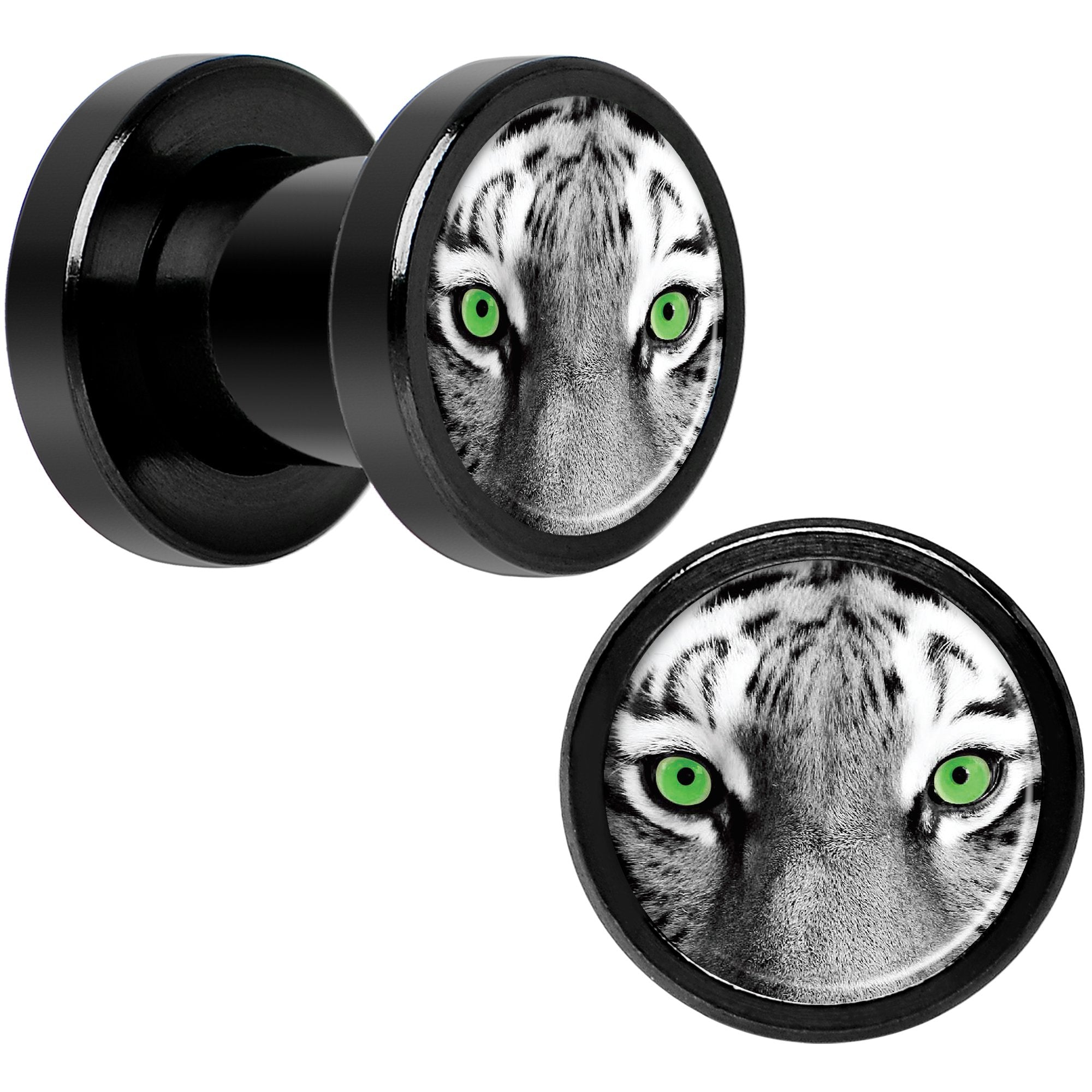 Black White Tiger Eyes Black Anodized Screw Fit Plug Set 2G