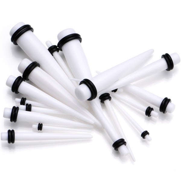 14 to 00G 18 Piece White Acrylic Ear Stretching Taper Kit Set