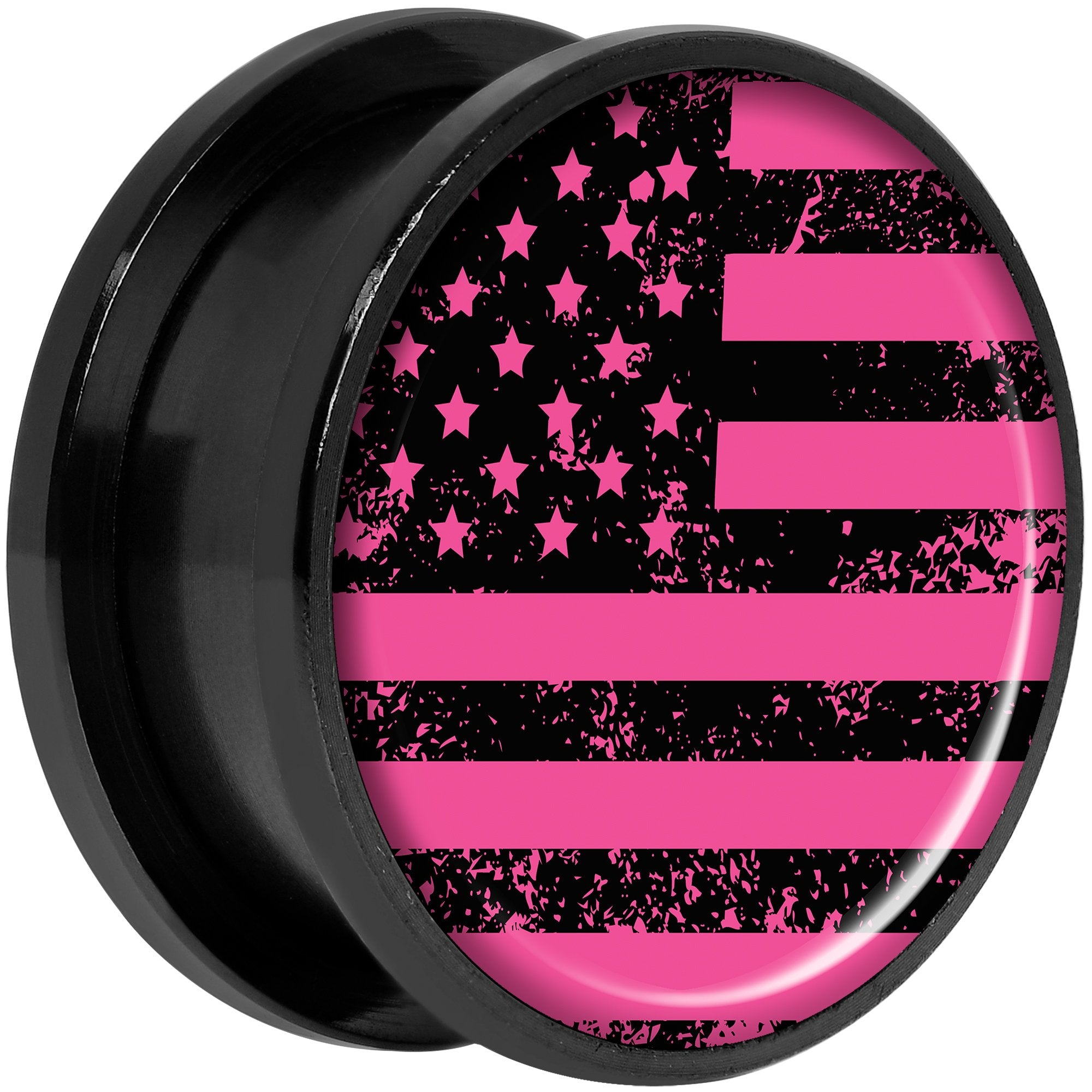 Pink American Flag Black Anodized Screw Fit Plug Set 20mm