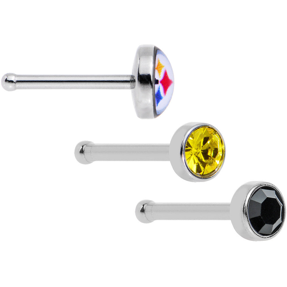 20G Licensed NFL Pittsburgh Steelers Logo Nose Bone 3 Pack Set