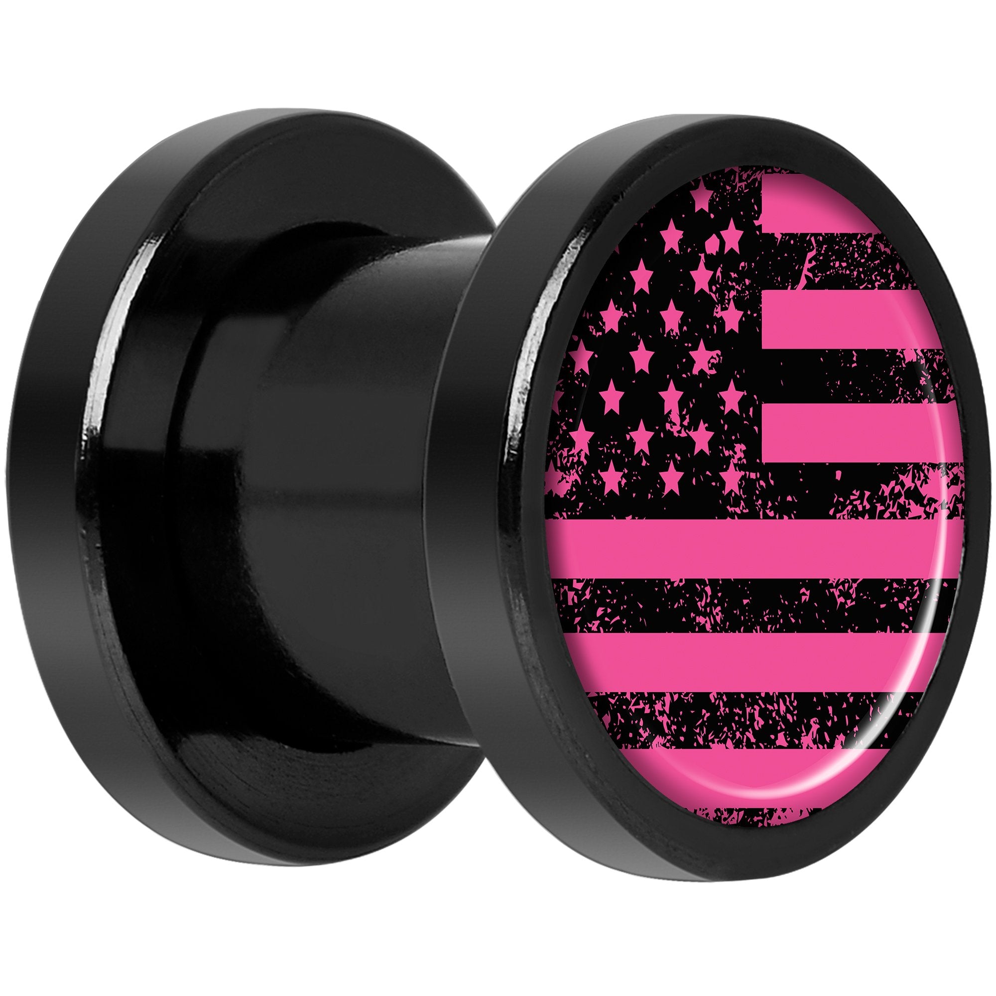Pink American Flag Black Anodized Screw Fit Plug Set 0G