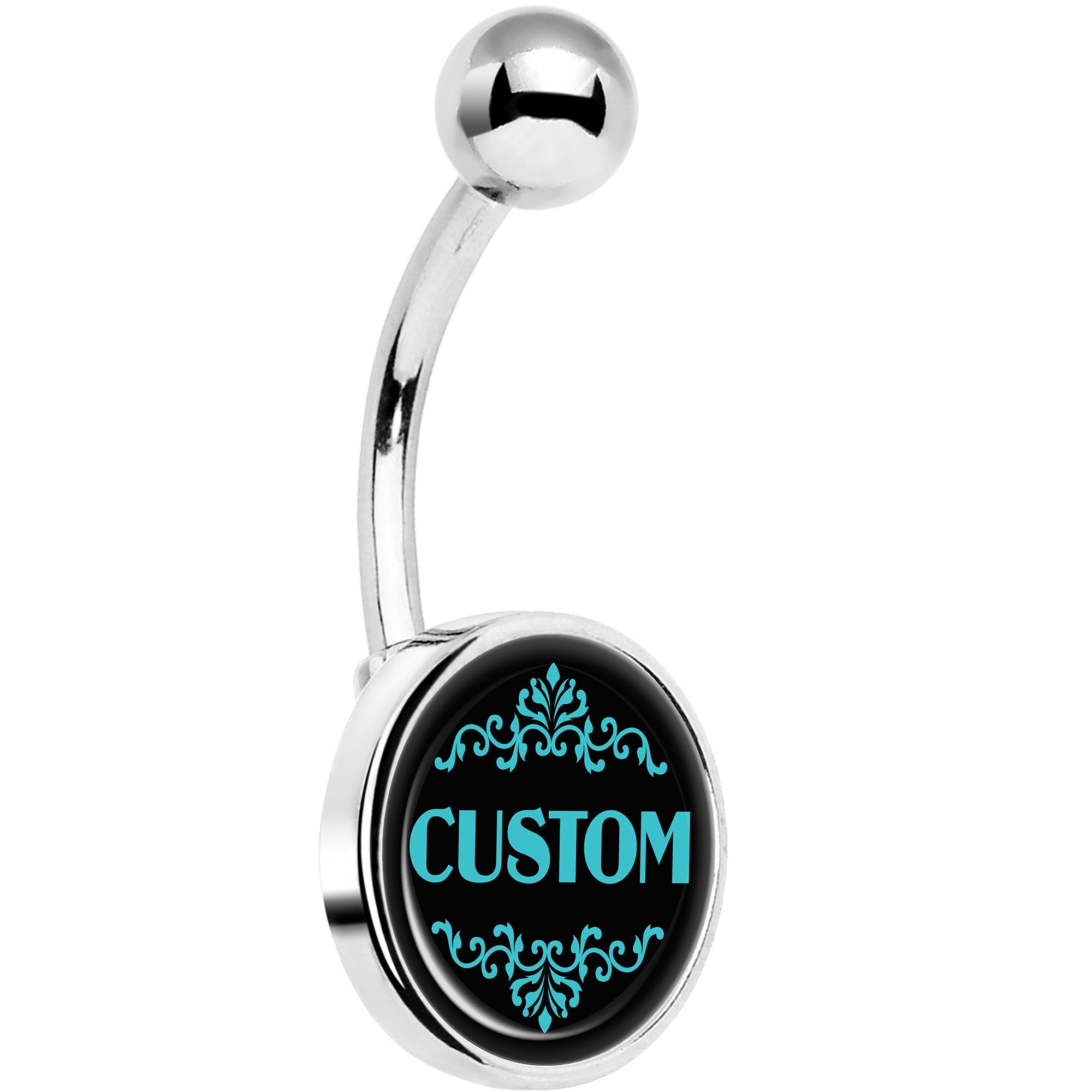 Custom Teal Personalized Name Hypoallergenic Stainless Steel Belly Ring