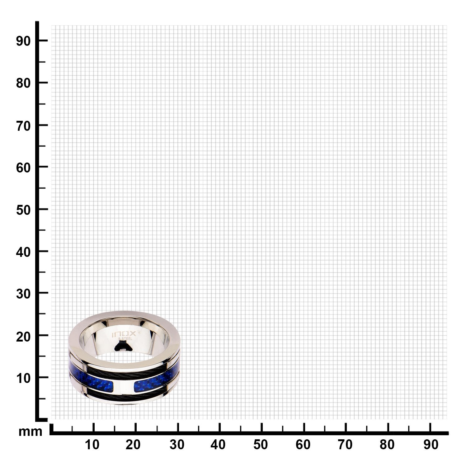 Mens Blue Carbon Fiber with Black Cable Steel Inlayed Stainless Steel Ring