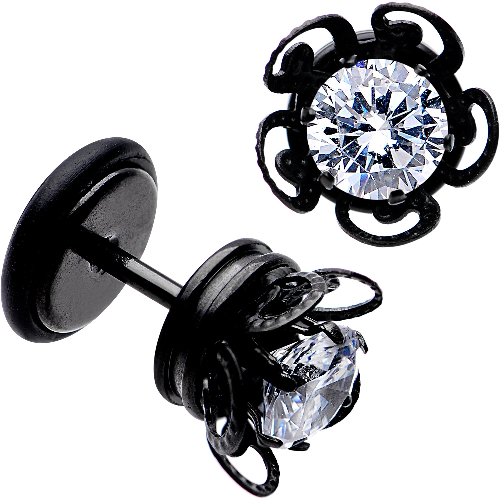 Clear Gem Black Anodized Swirl Cheater Plug Set