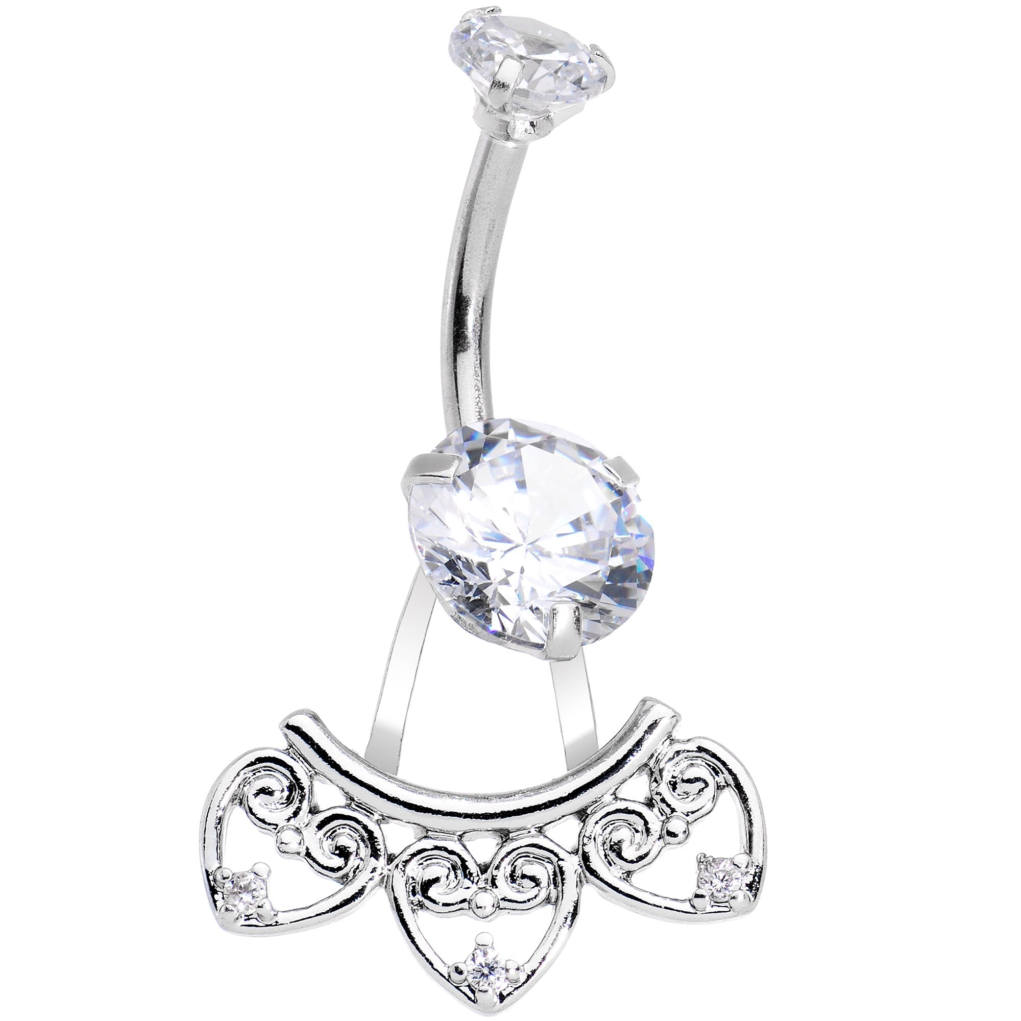 Clear Gem Enchanted Hearts Dangle Belly Ring