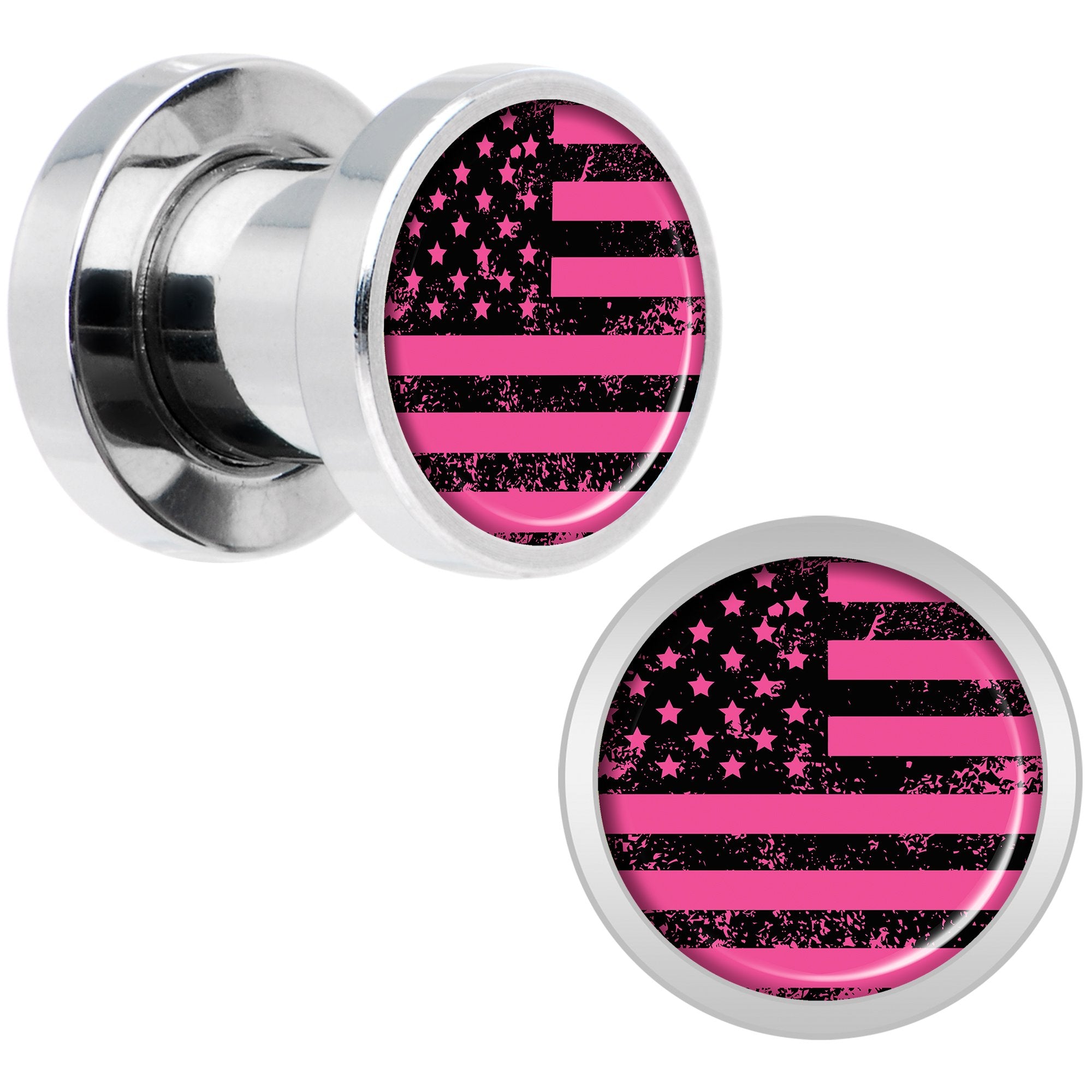 Pink American Flag Steel Screw Fit Plug Set 2G