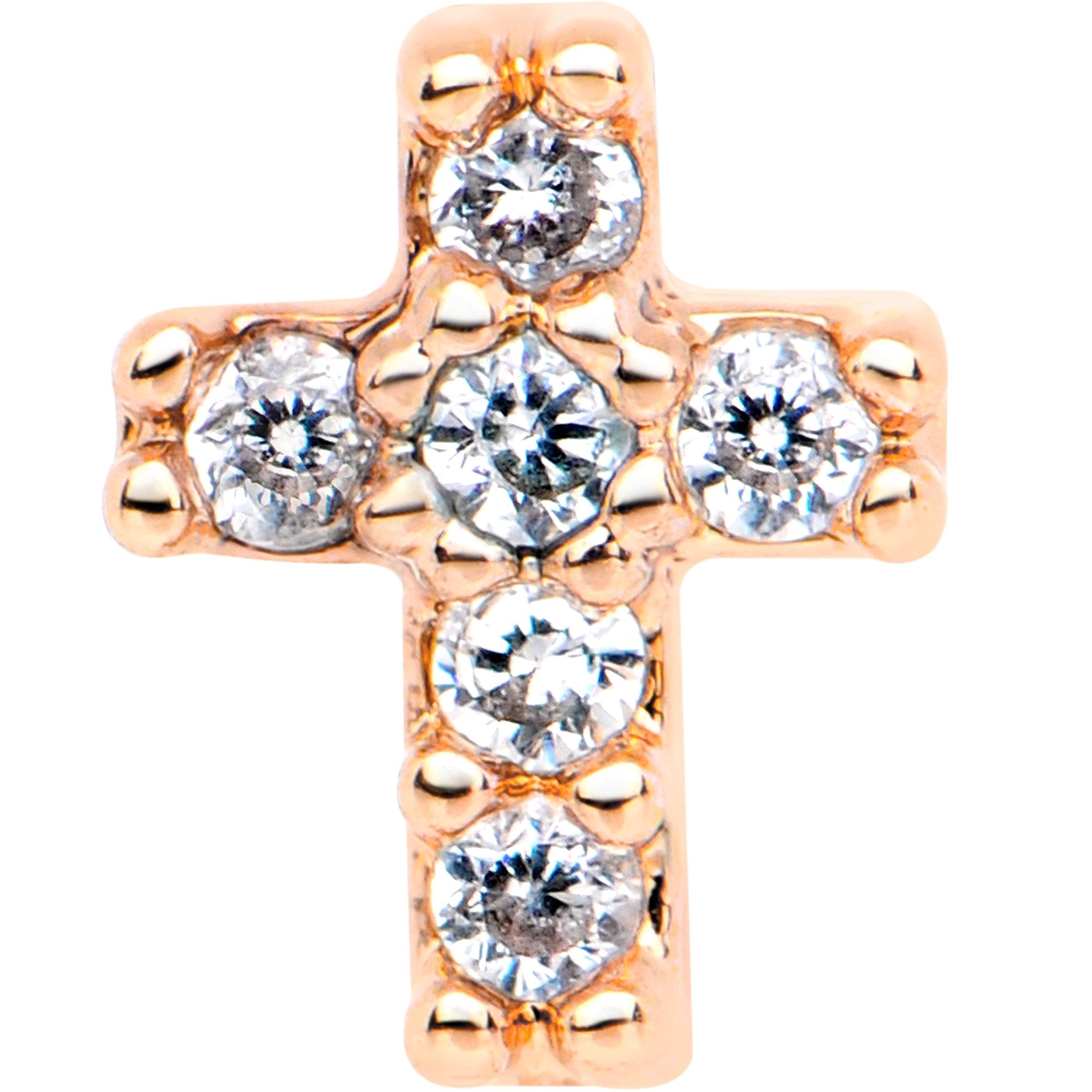 1/4 Clear CZ Internally Threaded Rose Gold Tone Cross Labret Monroe