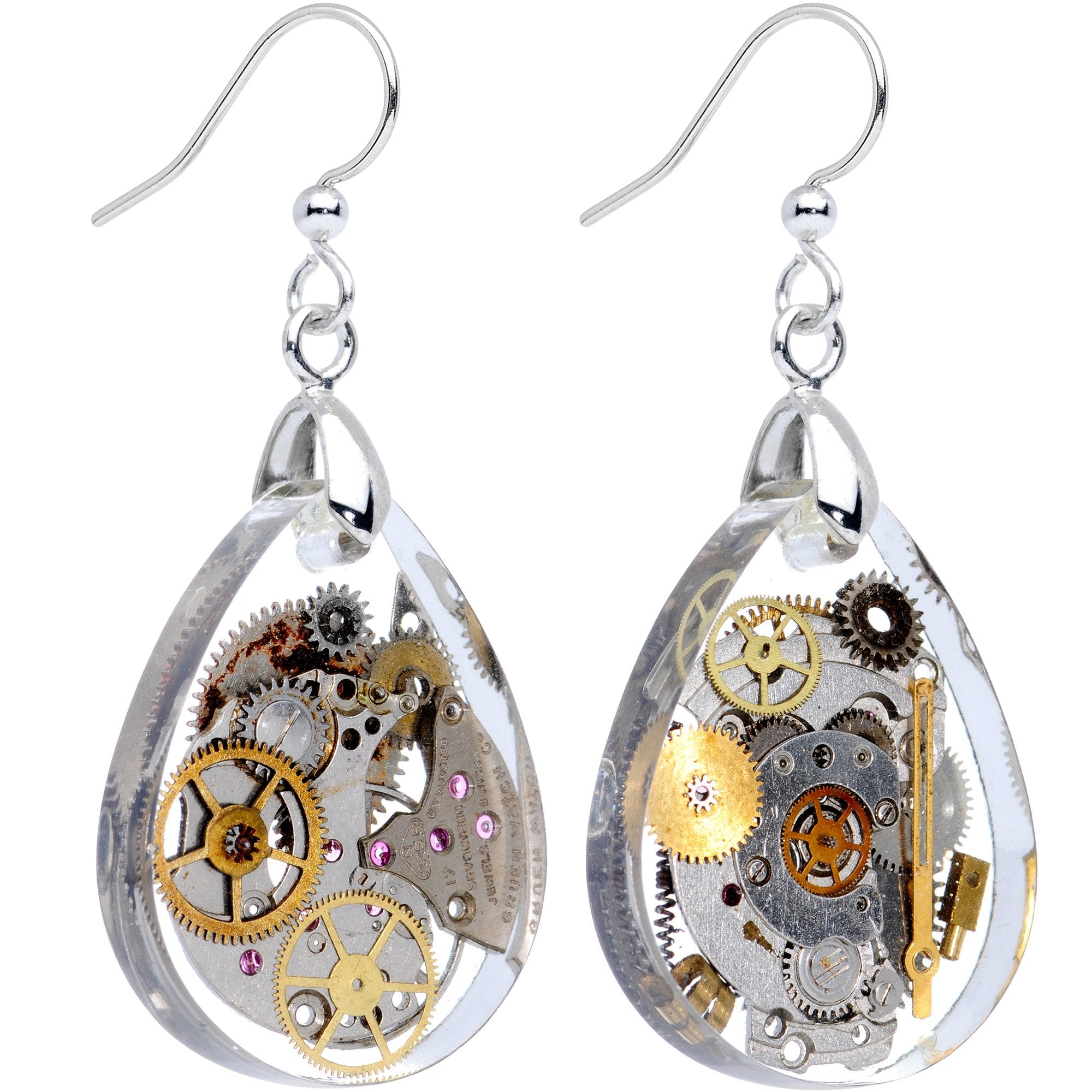 Handcrafted Steam Punk Gears Silver Plated Fishhook Earrings