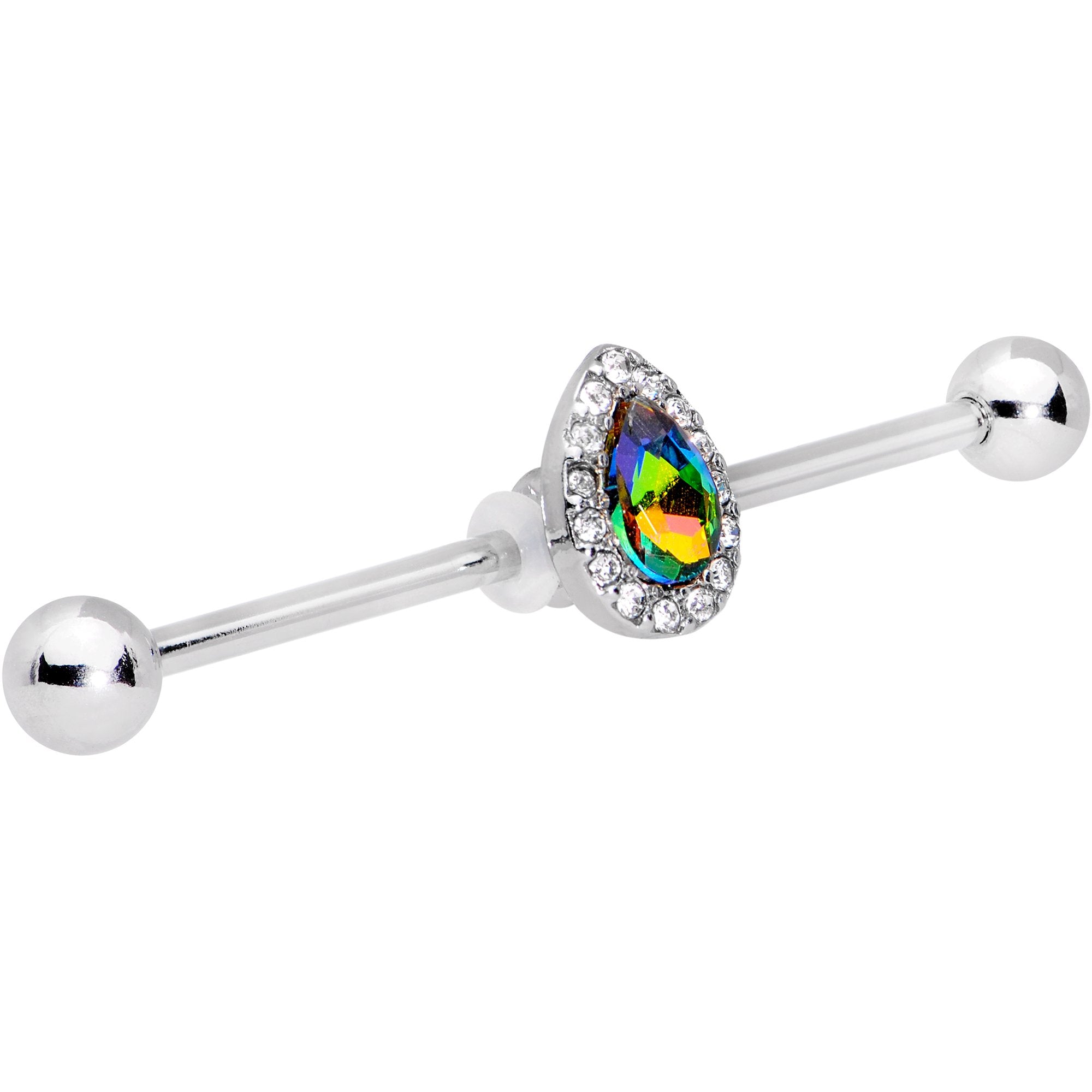 Rainbow Gem Bubblegum Teardrop Industrial Barbell 38mm
