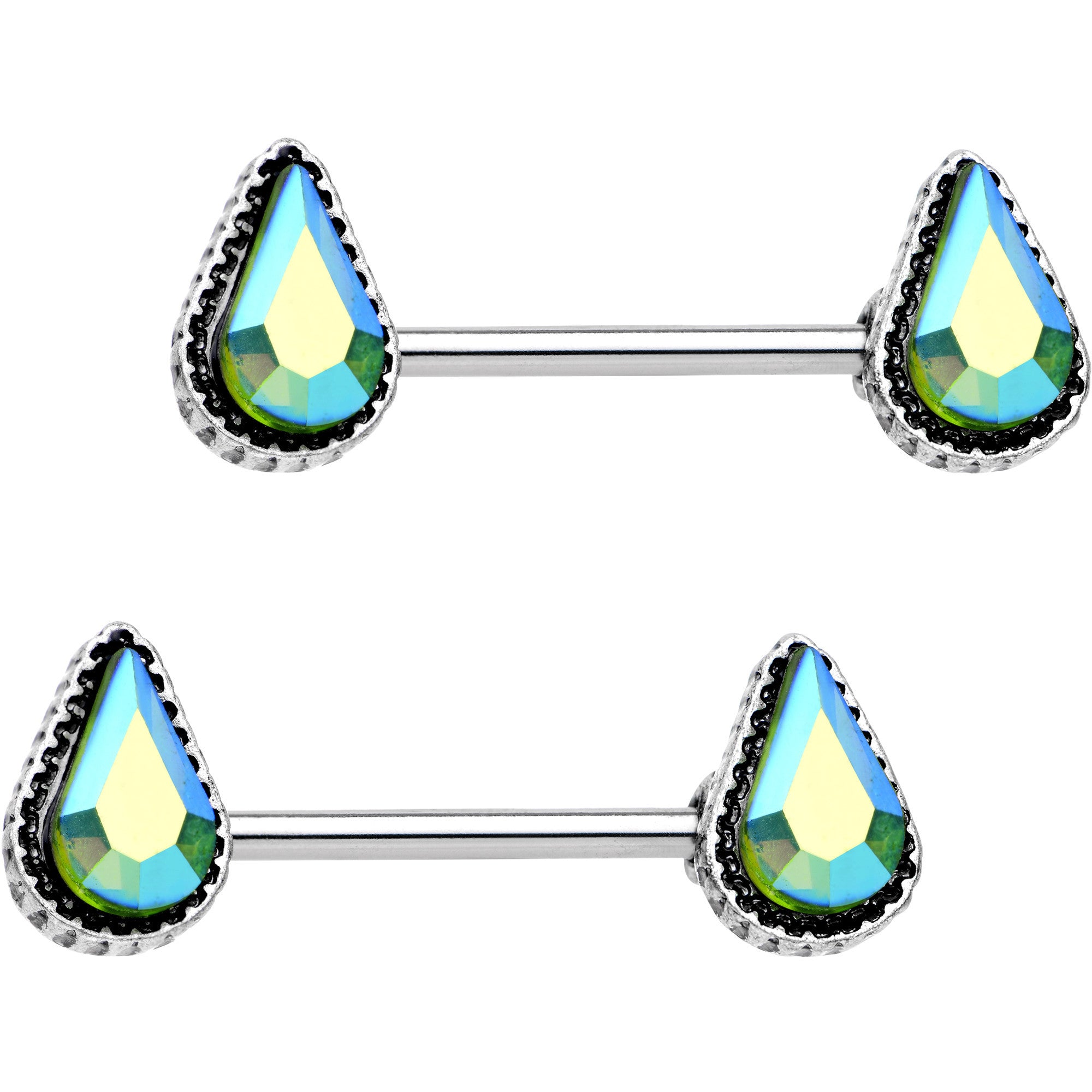 14G 5/8" Green Gem Posh Princess Barbell Nipple Ring Set