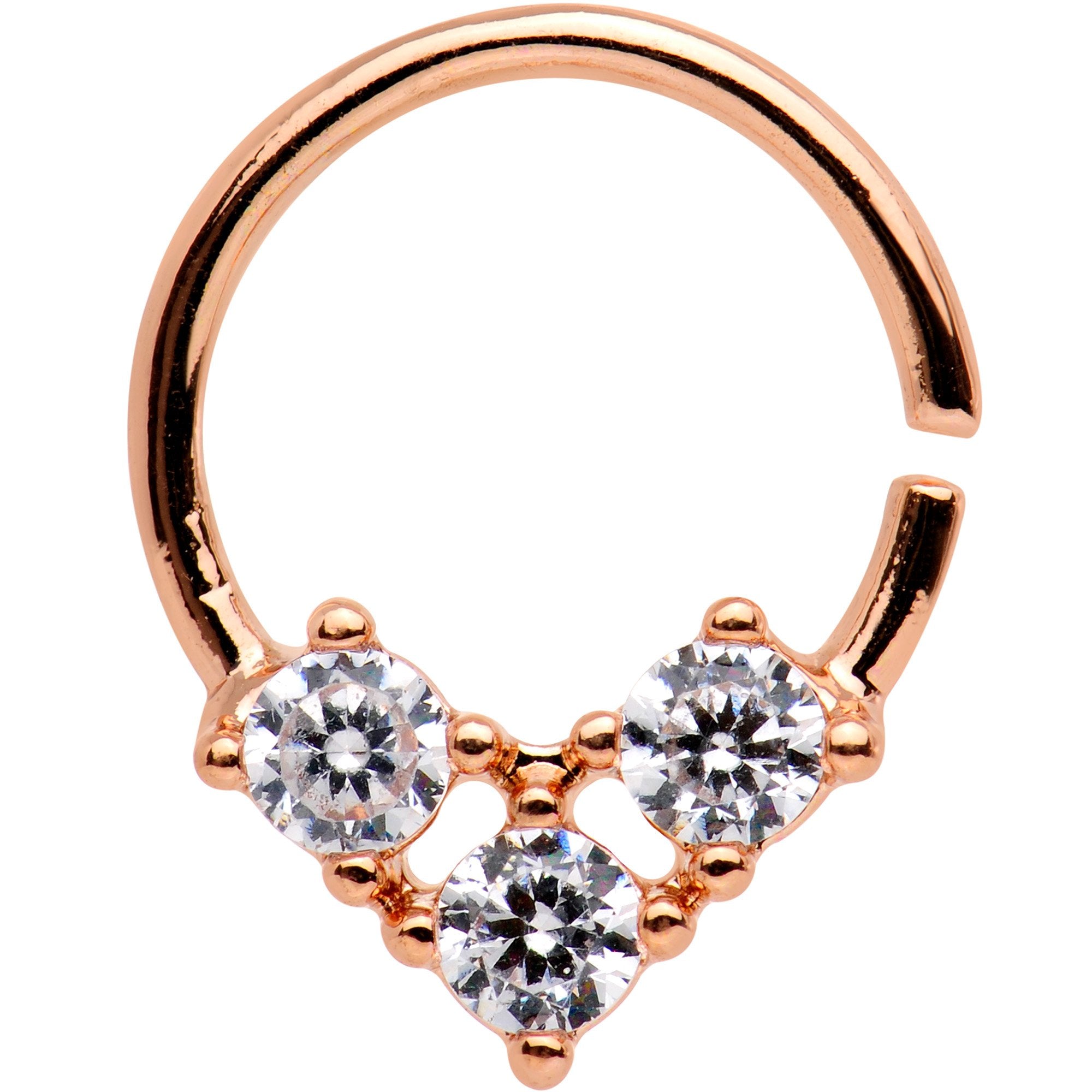 16G Clear CZ Rose Gold Tone Triple Triangle Circular Ring