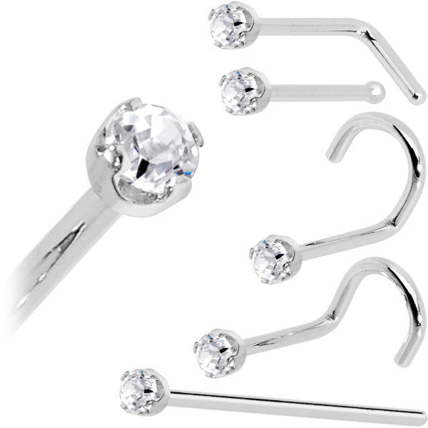 Solid 14KT White Gold (April) 2mm Genuine Diamond Nose Ring