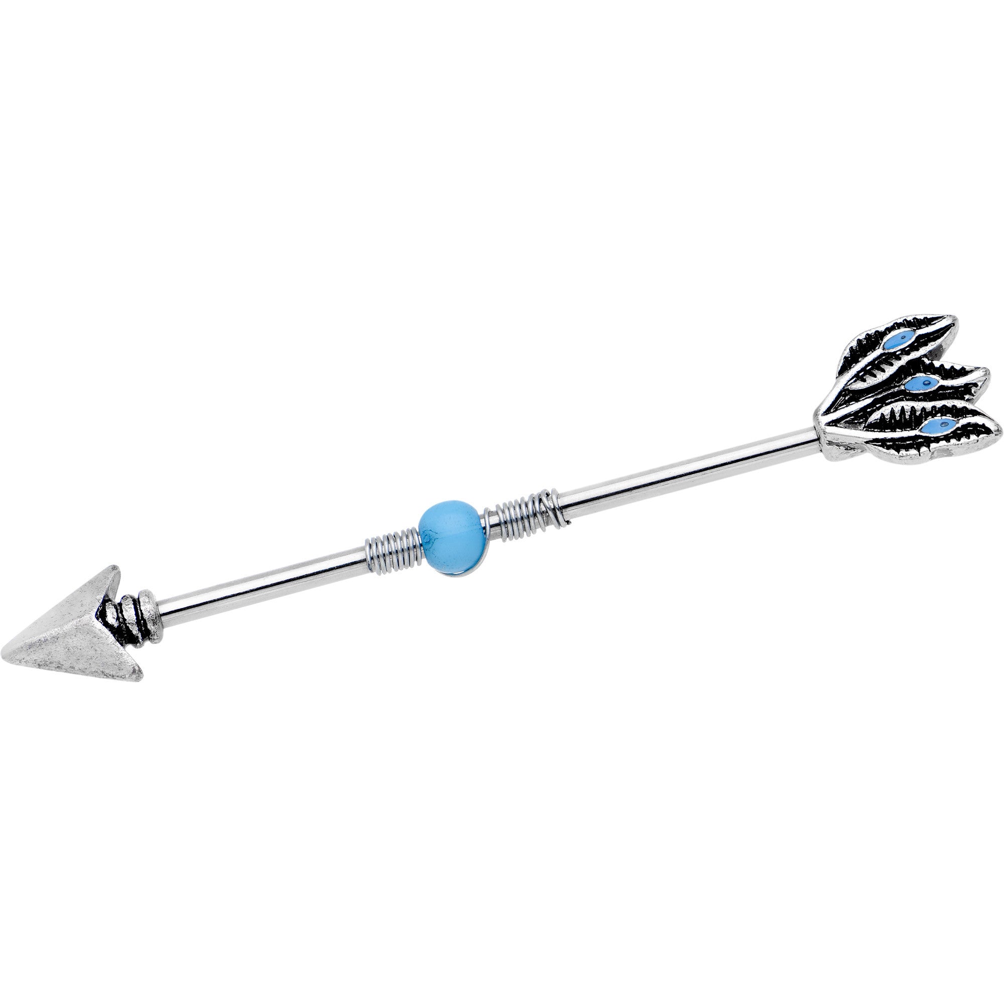 Southwestern Blue Orb Feather Tailed Spear Industrial Barbell 37mm