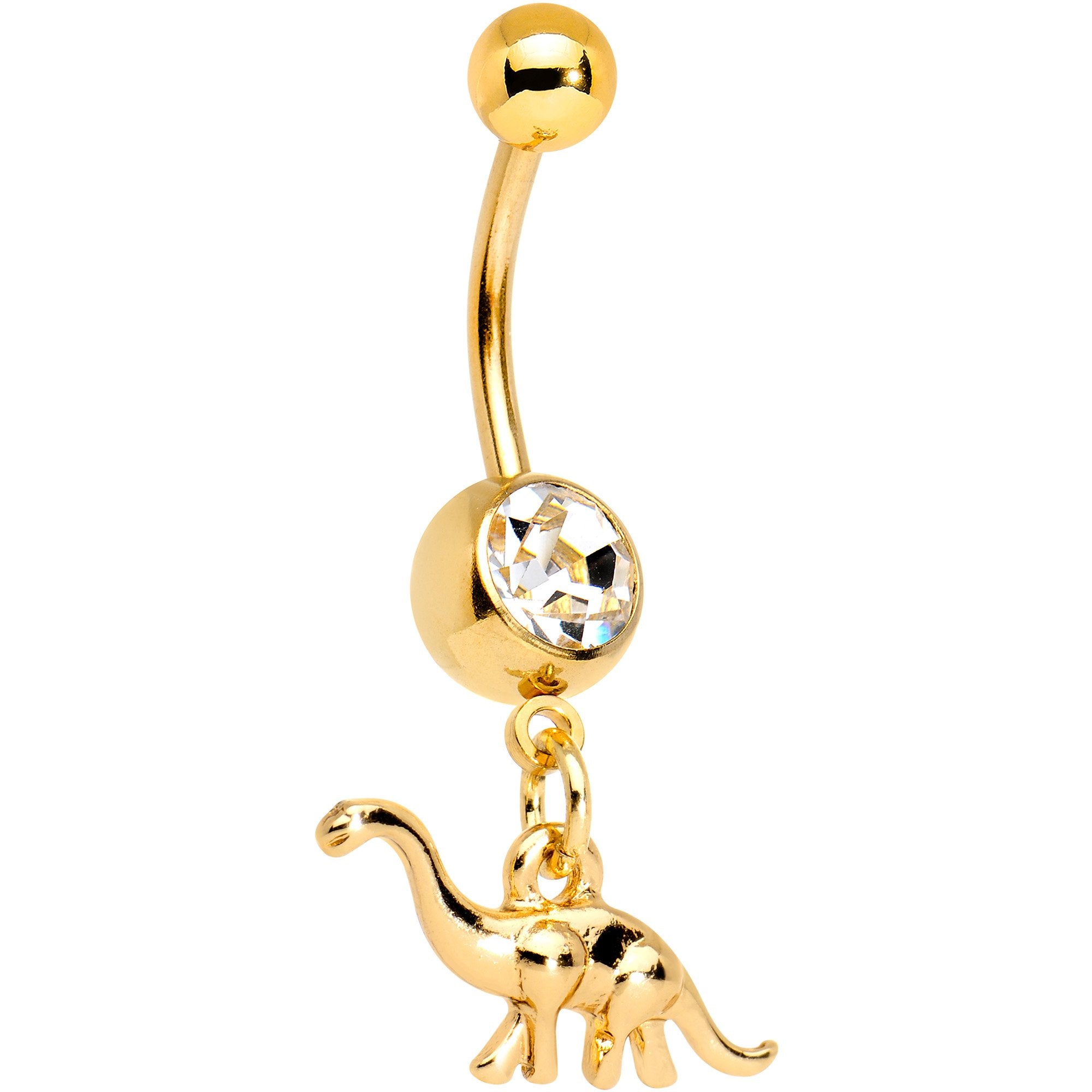 Clear Gem Gold Tone Anodized Big Bad Brontosaurus Dinosaur Dangle Belly Ring