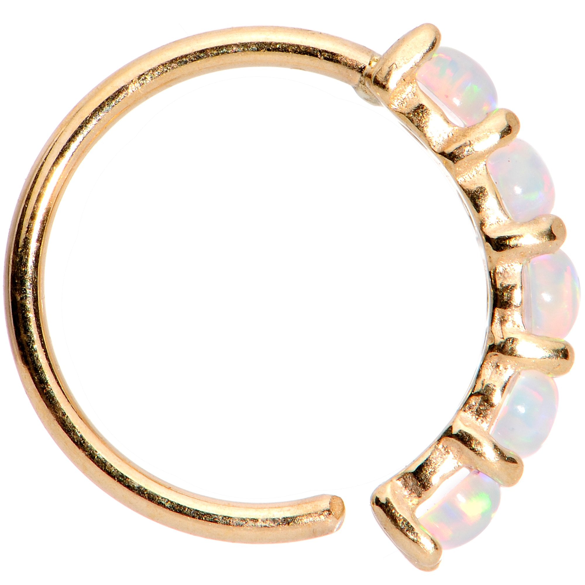 20G White Synthetic Opal 14k Yellow Gold Seamless Circular Ring