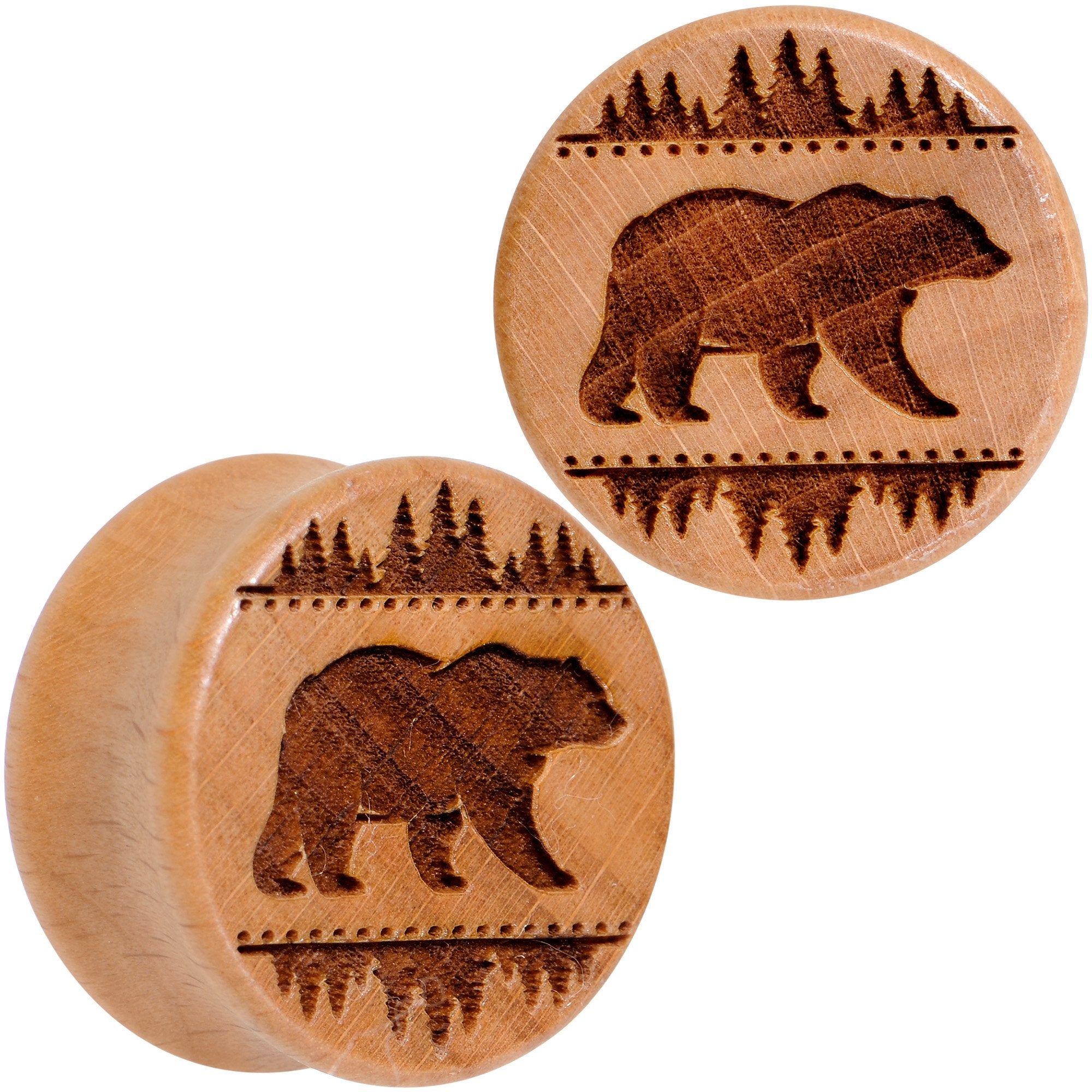 Organic Beechwood Holiday Bear in the Woods Saddle Plug Set Sizes 8mm to 20mm