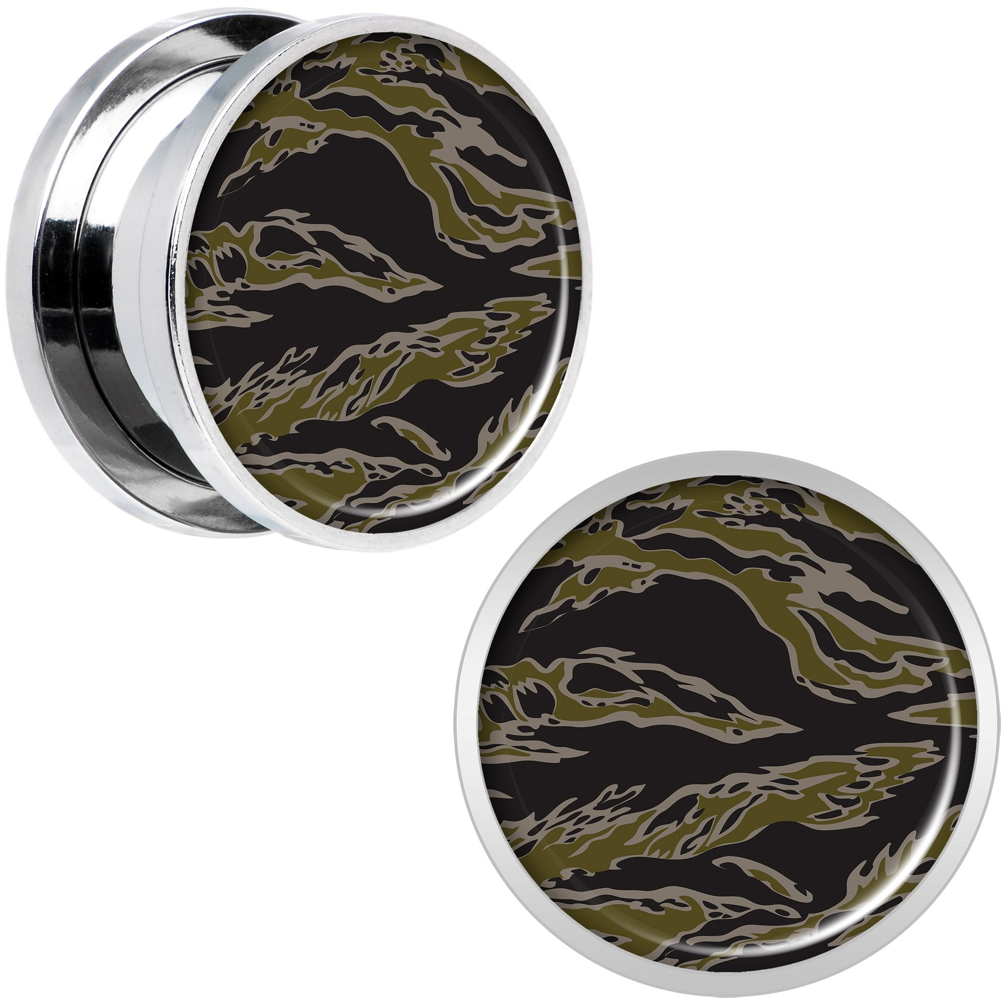 Tiger Camo Print Steel Screw Fit Plug Set 5/8
