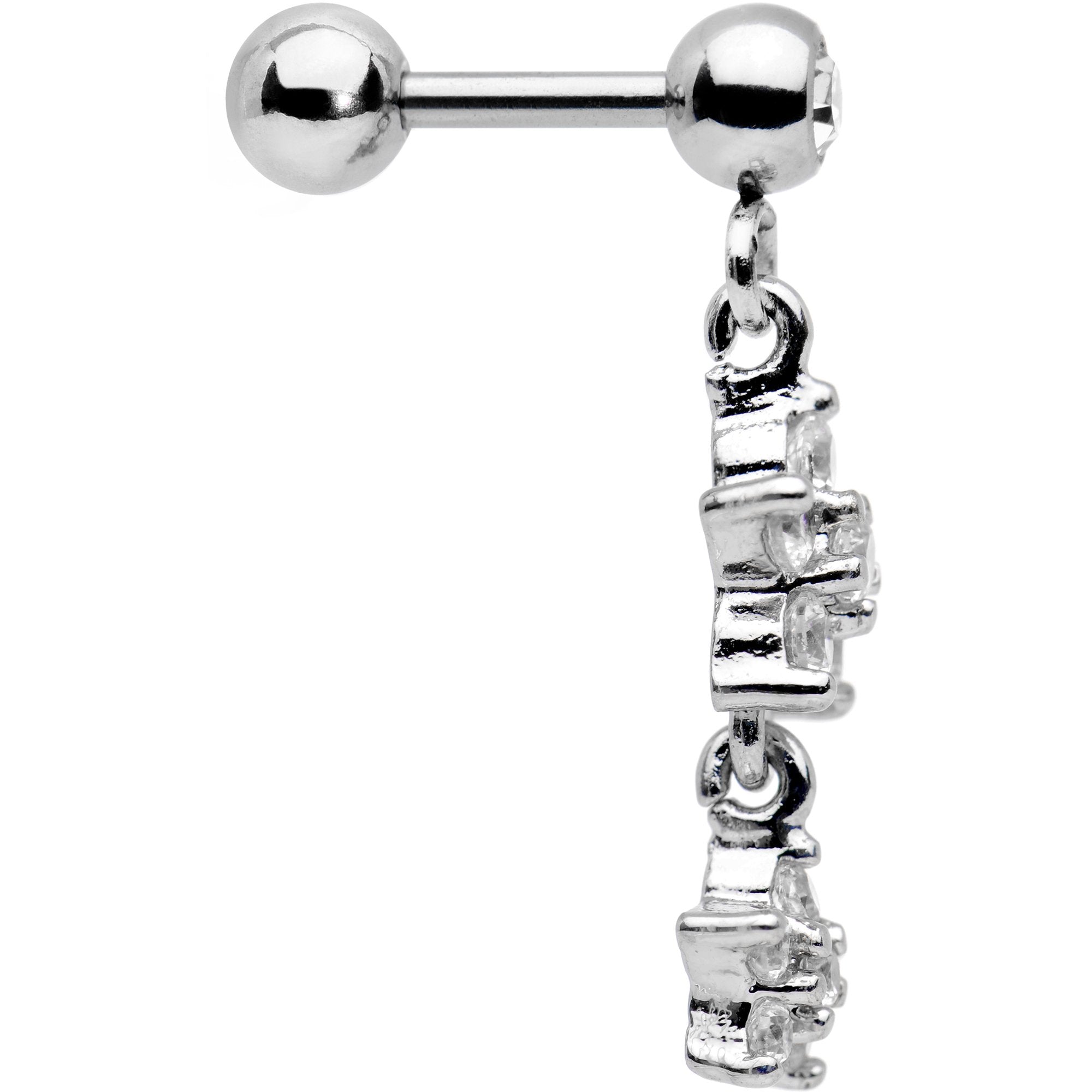 16G 1/4 Clear Gem Double Star Dangle Cartilage Tragus Earring