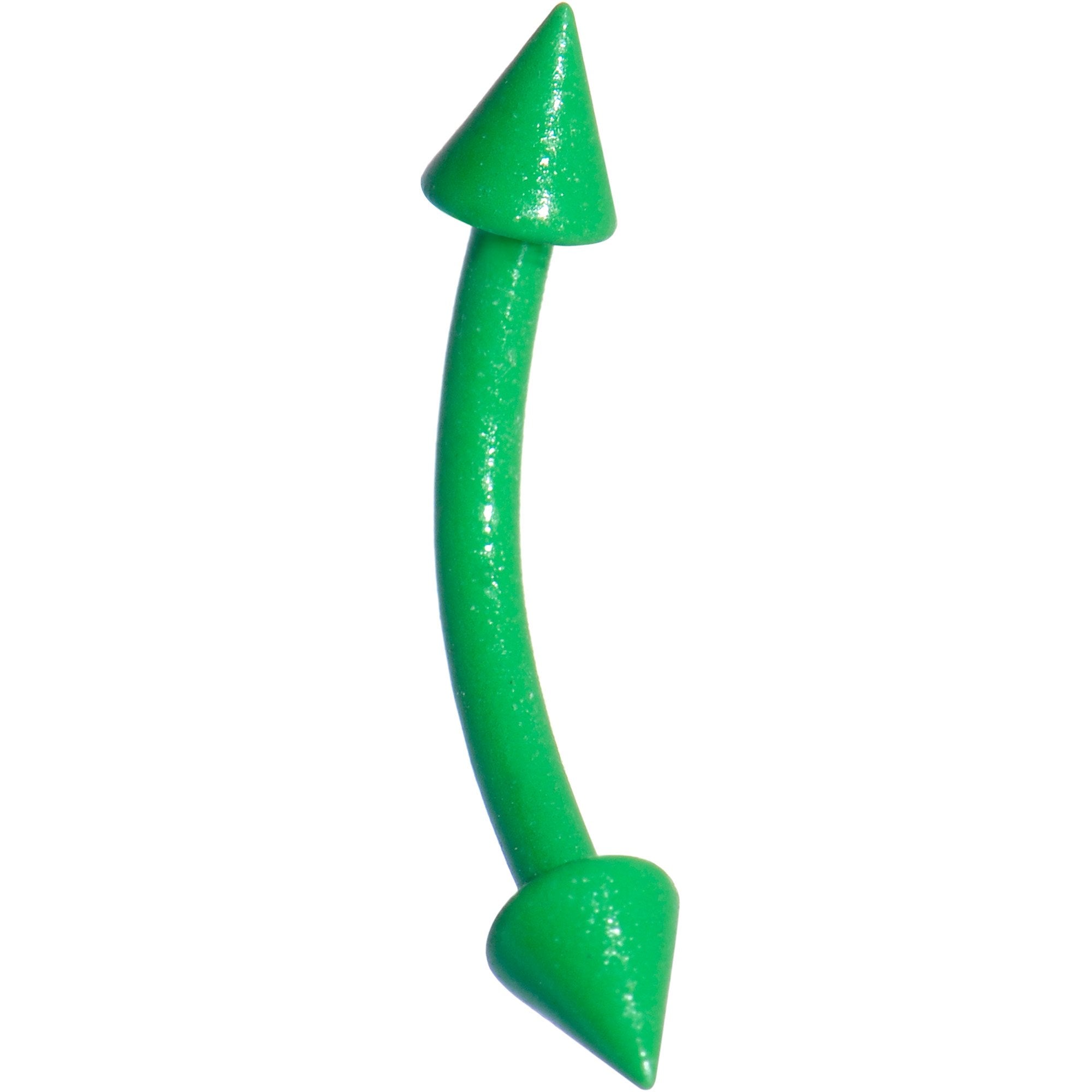 16G 3/8 Green Glow In The Dark Effect Cone Curved Eyebrow Ring