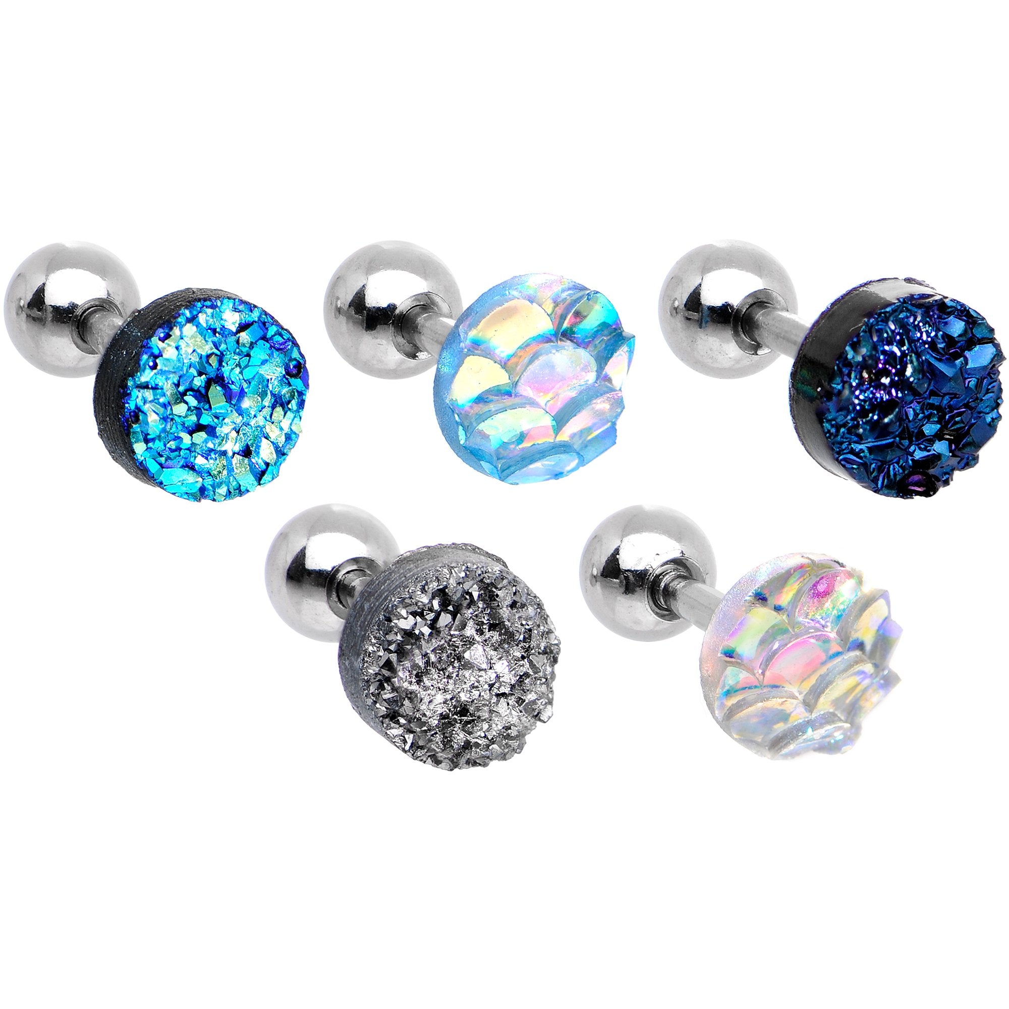 16G 1/4 Tantalizing Textures Tragus Cartilage Earring Set of 5