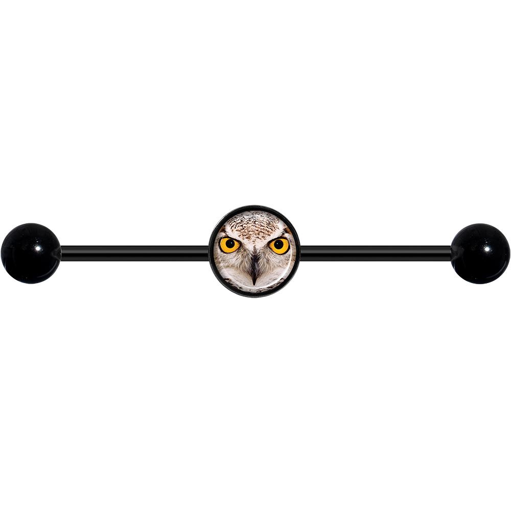 14G Full Color Owl Black Industrial Barbell 37mm