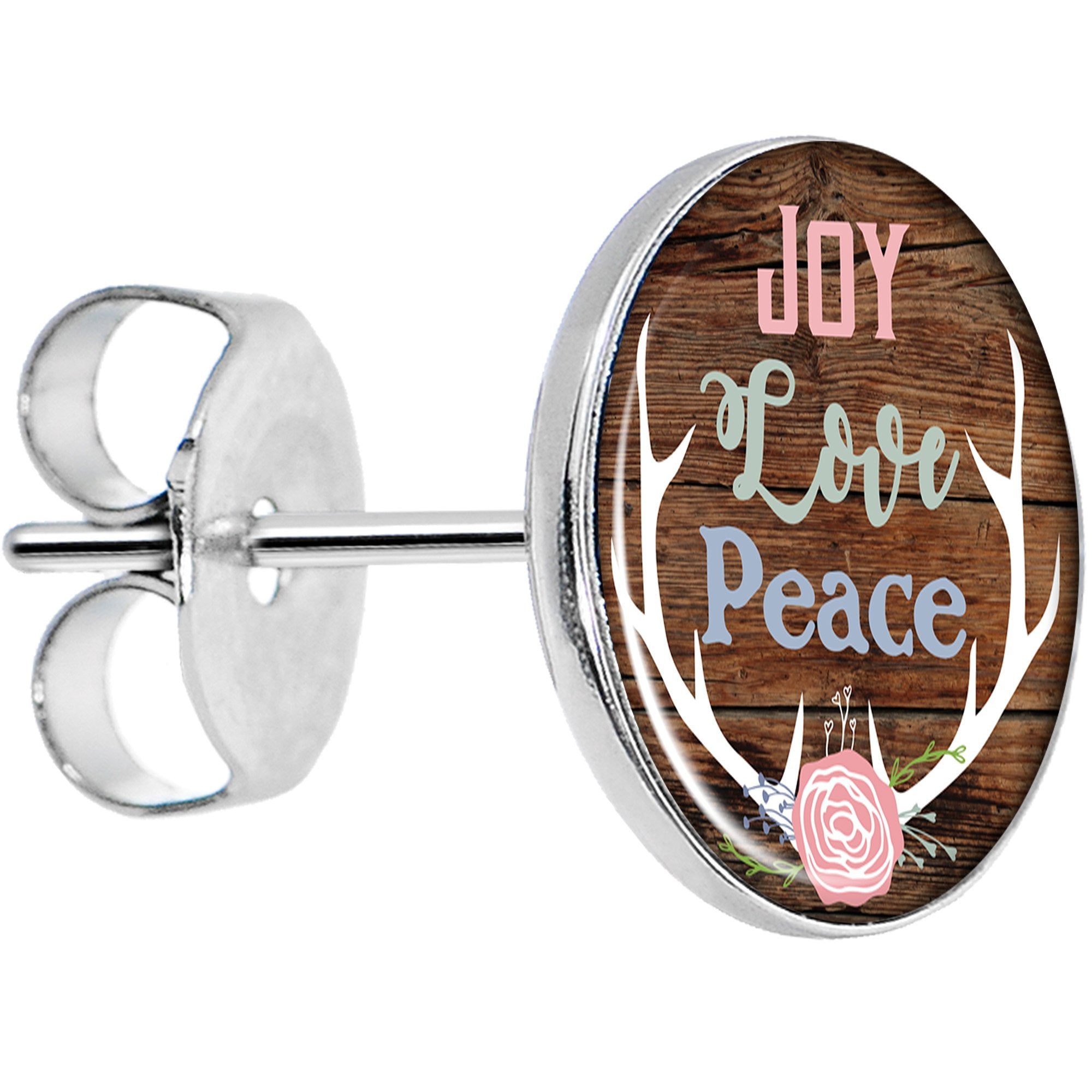 Joy Love Peace Antlers Stainless Steel Stud Earrings lightweight body jewelry