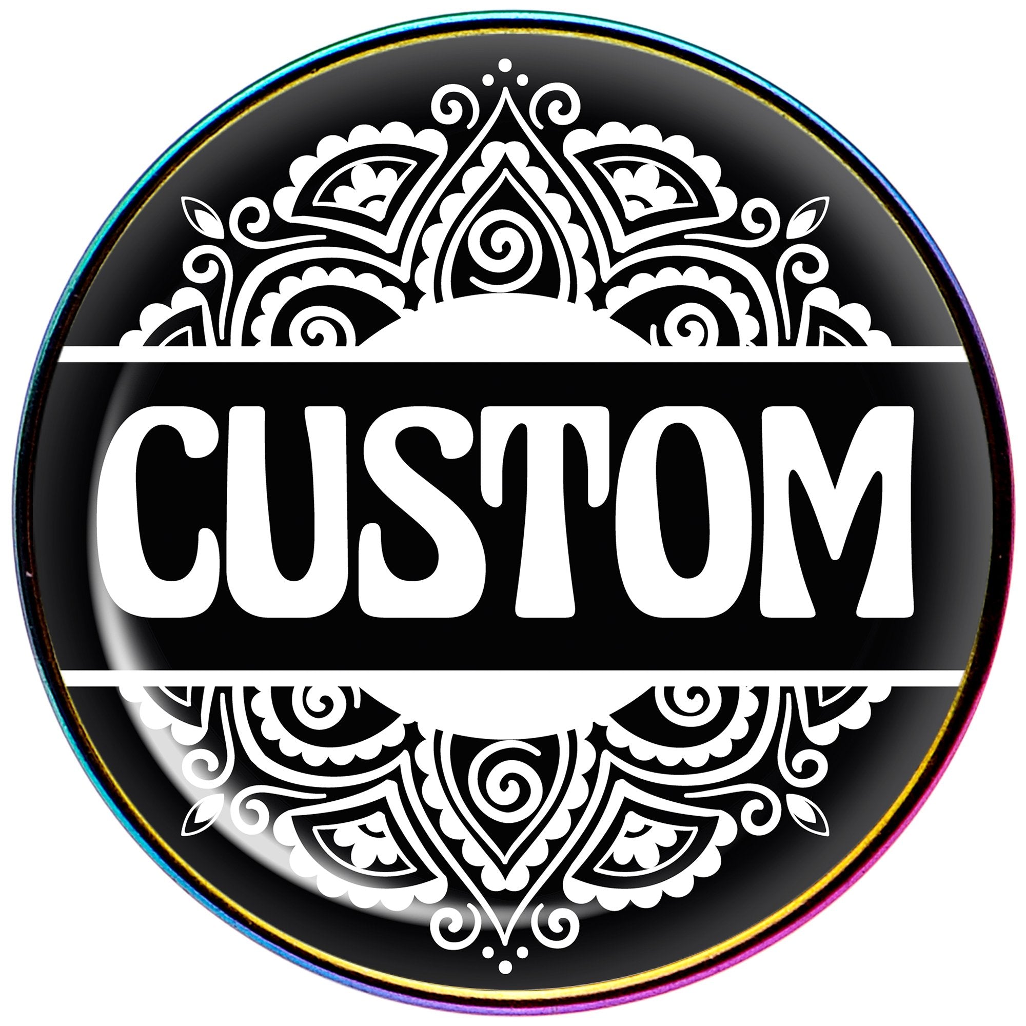Custom black mandala Personalized Name Rainbow Barbell Tongue Ring