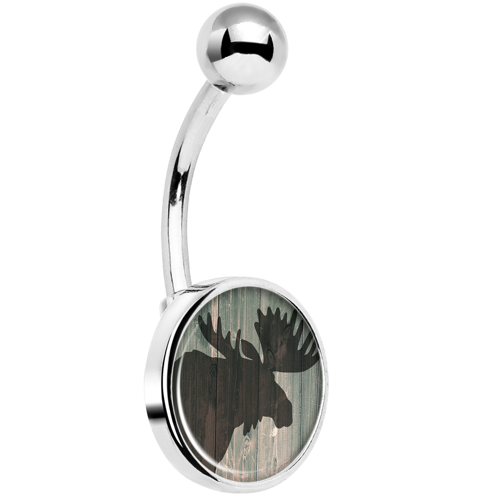 Holiday Rustic Wood Moose Hypoallergenic Stainless Steel Belly Ring