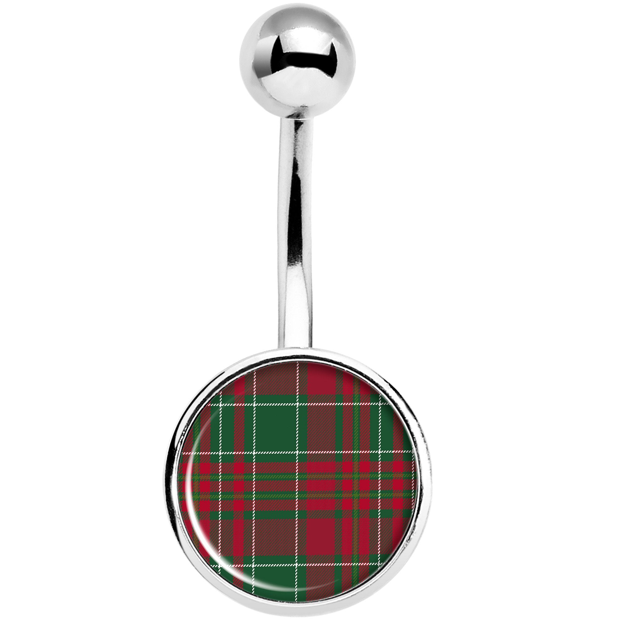 Christmas Red Green Plaid Stainless Steel Belly Ring lightweight comfortable