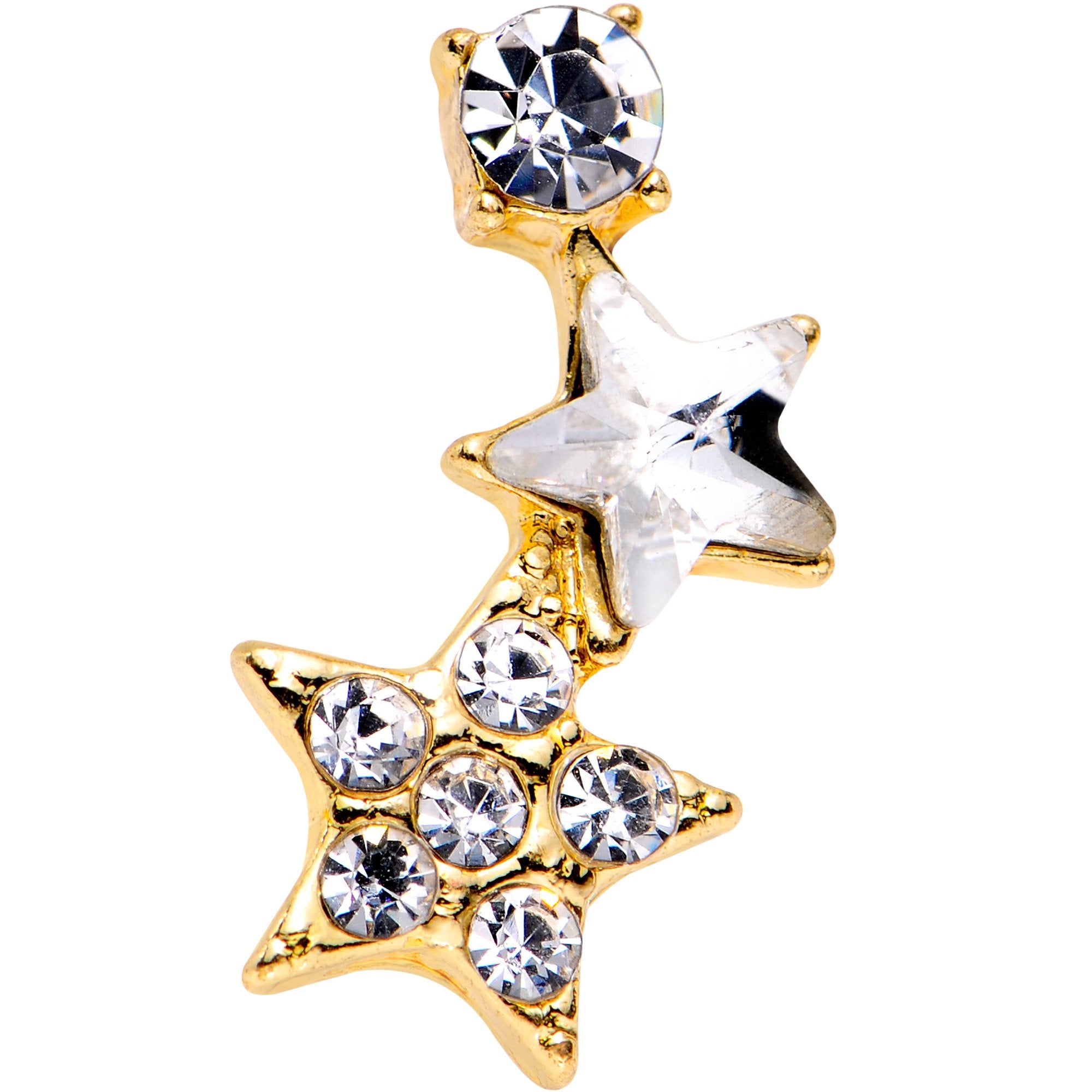18G 1/4 Clear Gem Star Gold Plated Cartilage Tragus Earring