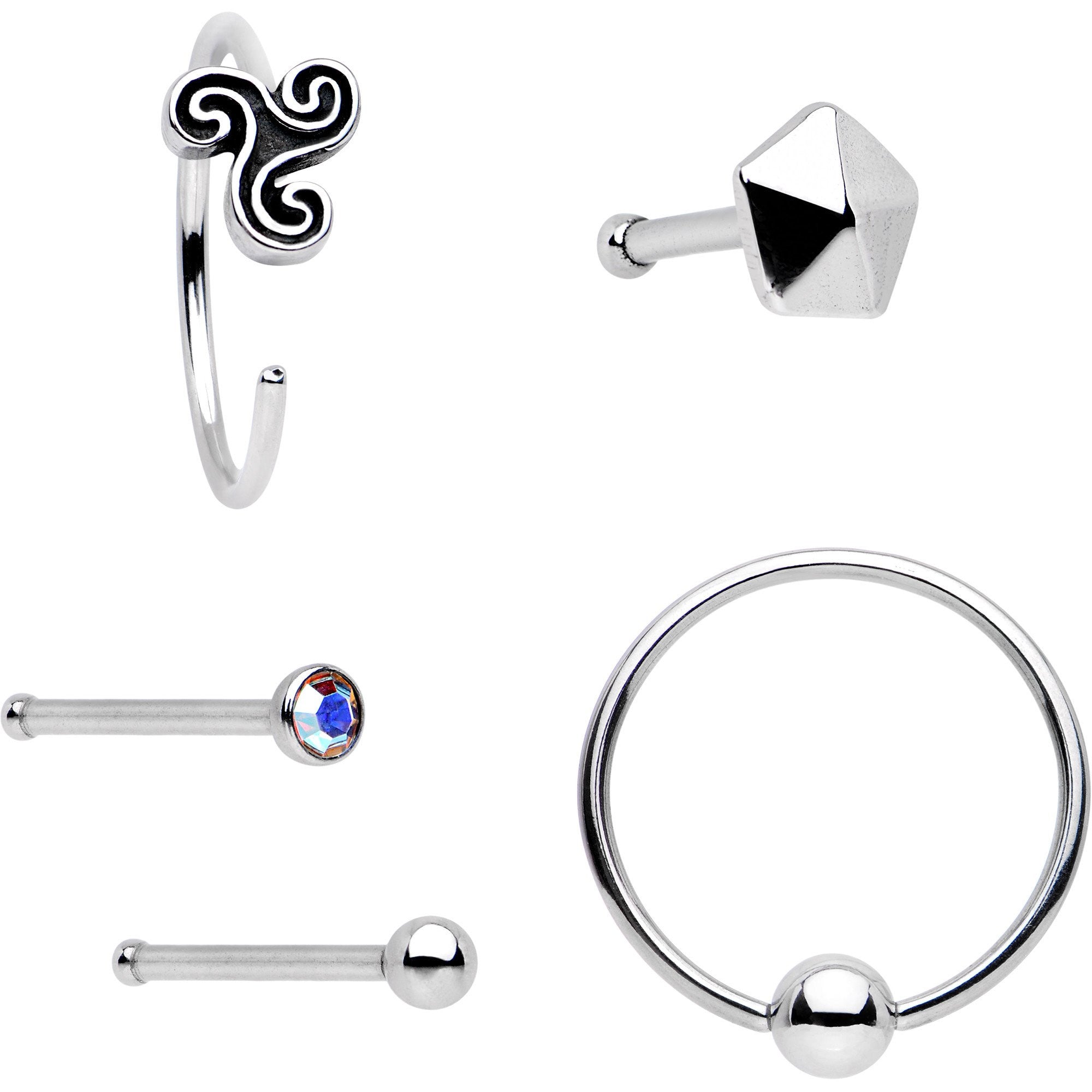 20G Aurora Gem Ultra Modern Nose Bone Captive Ring Pack Set of 5