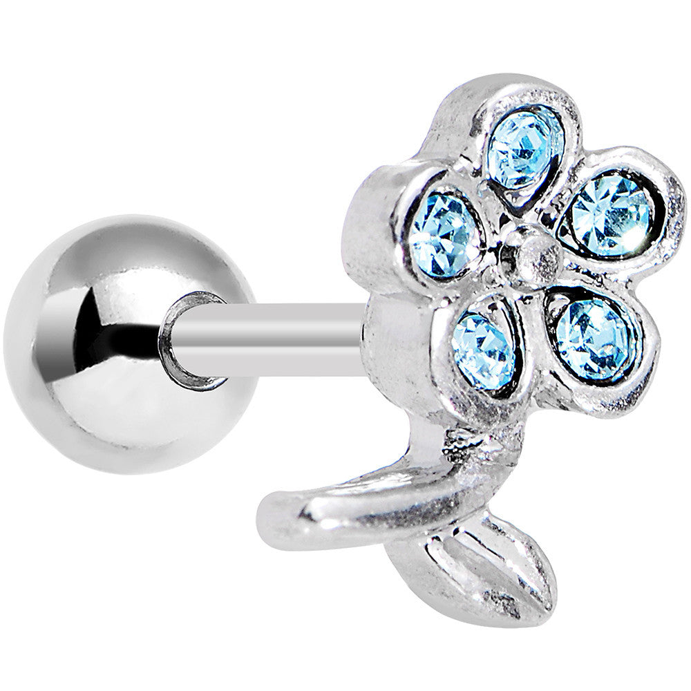 16G 1/4 Aqua Gem Petal Flower Left Ear Cartilage Earring