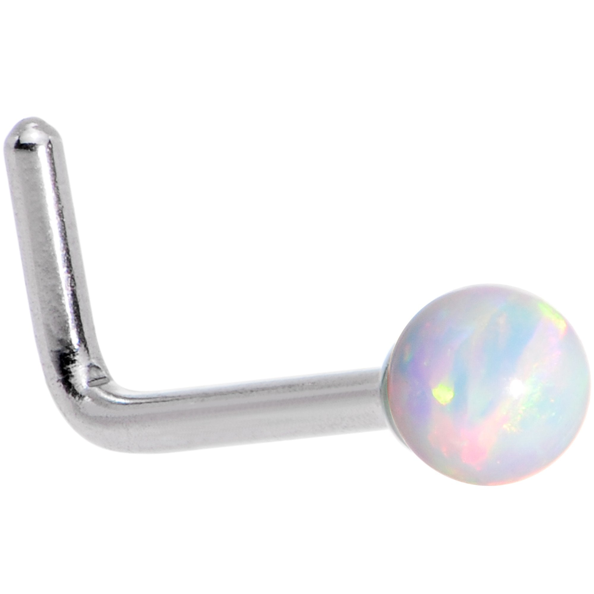 White 2.5mm Synthetic Opal Ball L-Shape Nose Ring