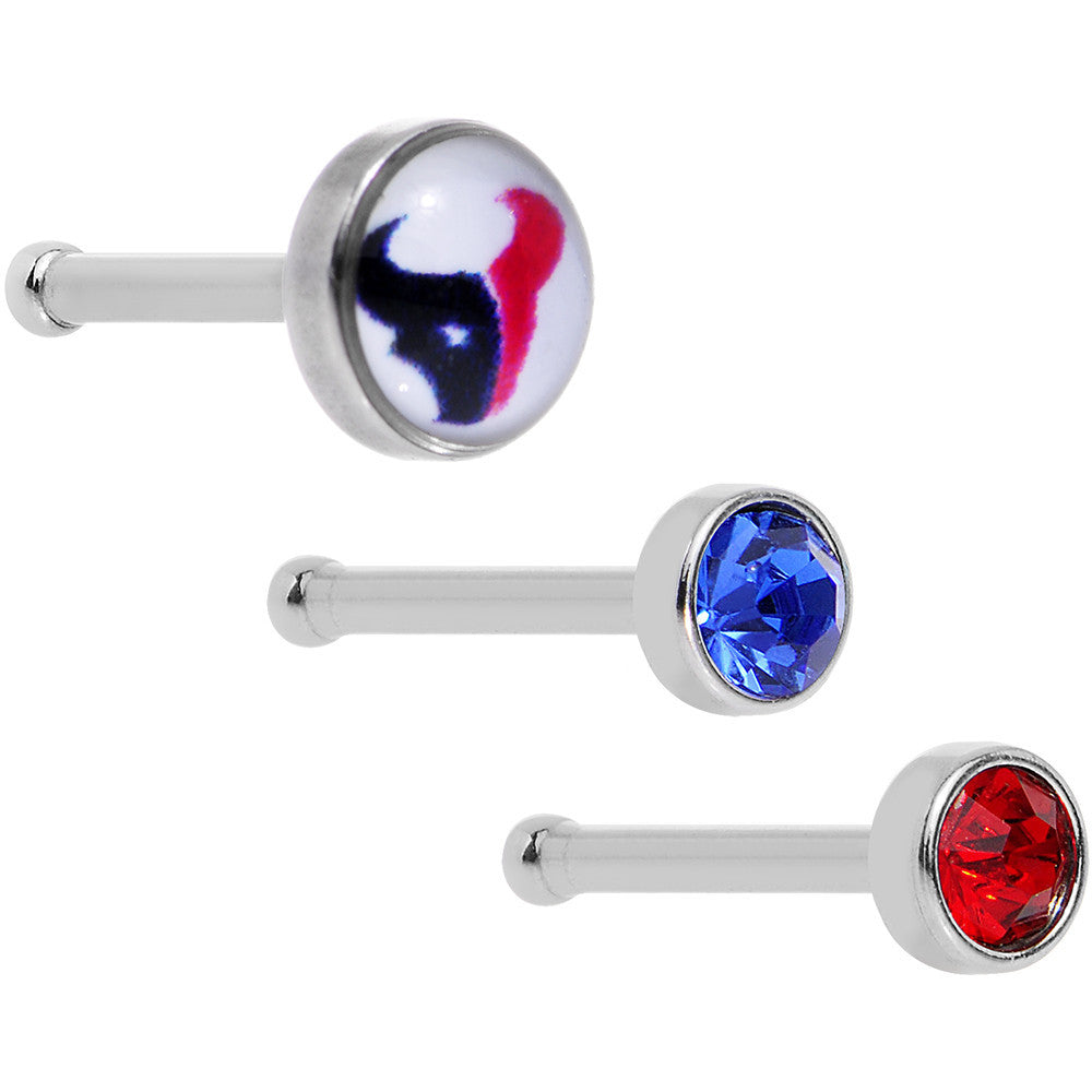 20G Licensed NFL Houston Texans Logo Nose Bone 3 Pack Set