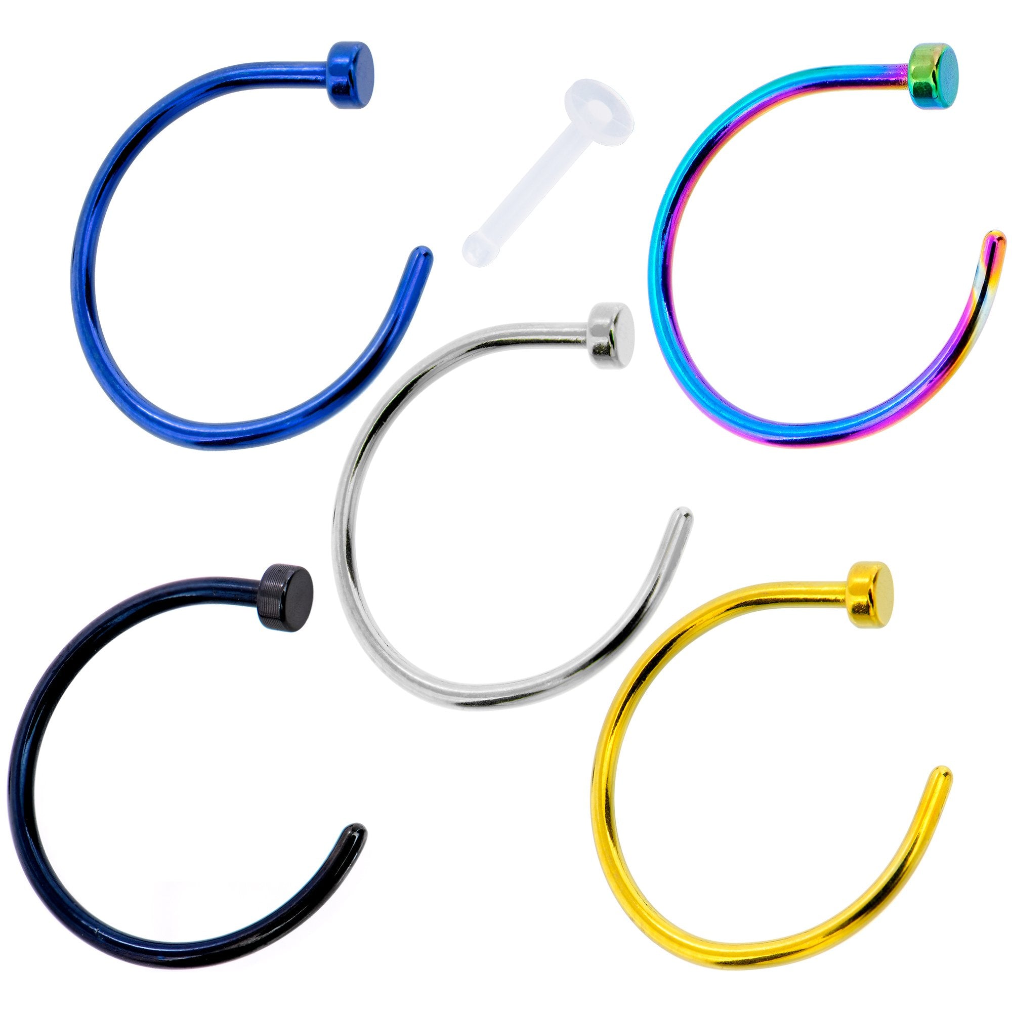 20G 3/8 Pack Set of 5 Assorted Stainless Steel Nose Hoop Rings