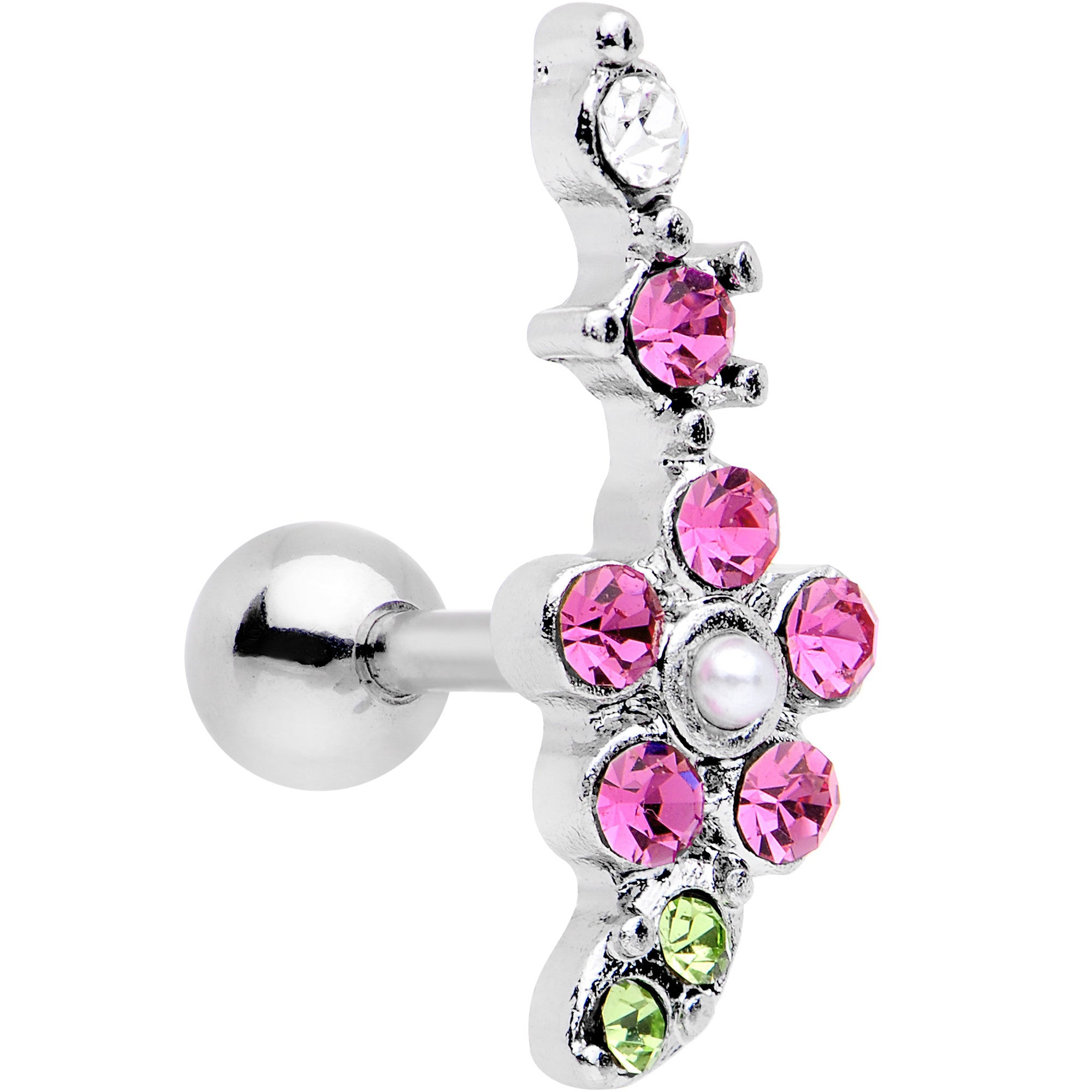 16G 1/4 Pink Green Spring Flower Cartilage Tragus Earring