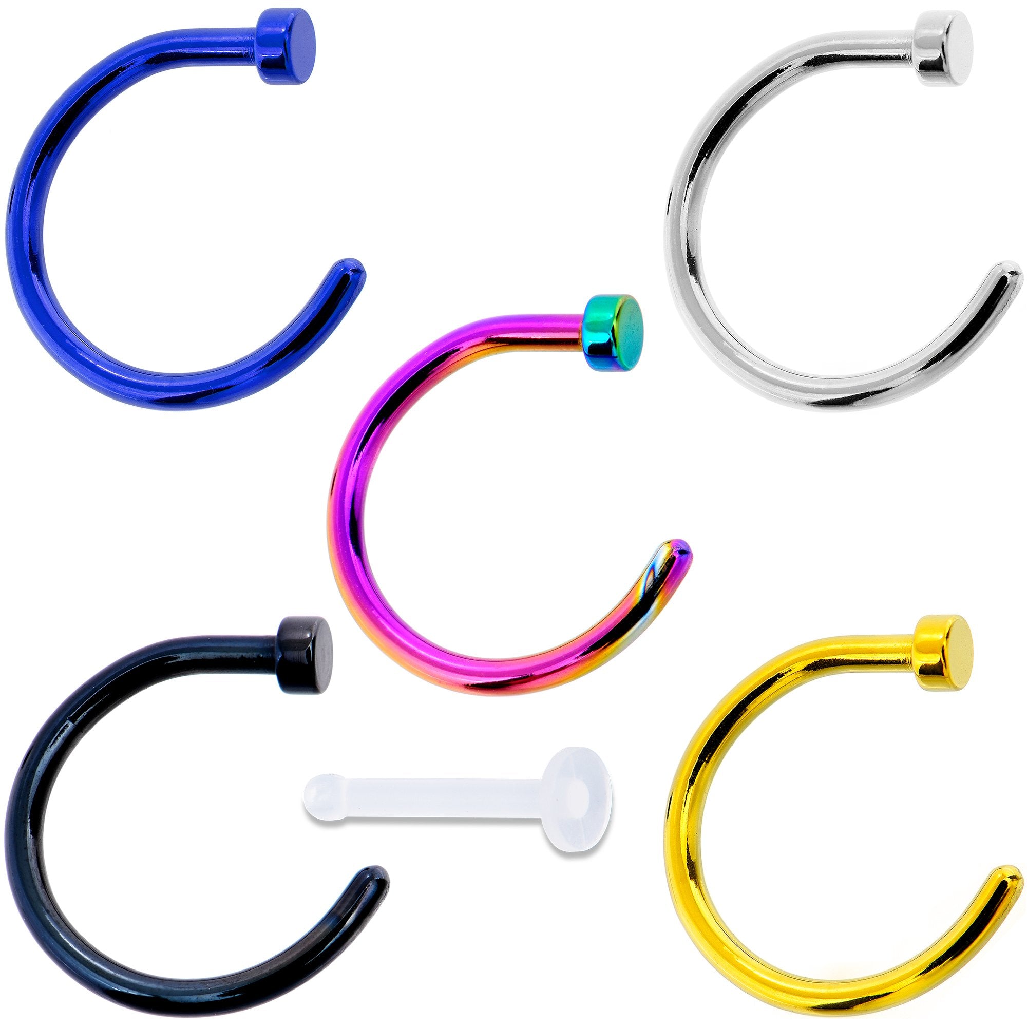 18G 5/16 Pack Set of 5 Assorted Stainless Steel Nose Hoop Rings