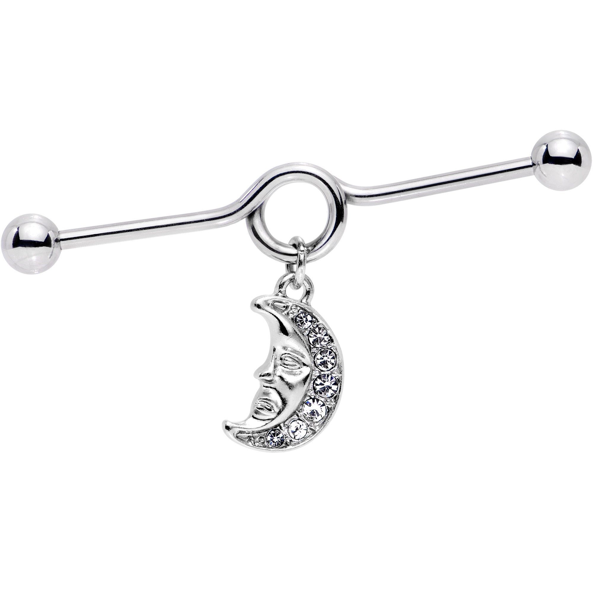 14G Clear Gem Moonman Dangle Industrial Barbell 38mm