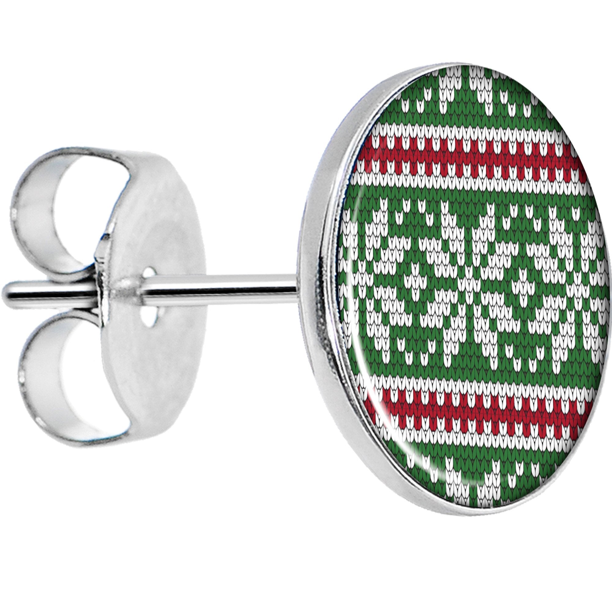 Green Red Christmas Sweater Stainless Steel Stud Earrings lightweight body jewelry