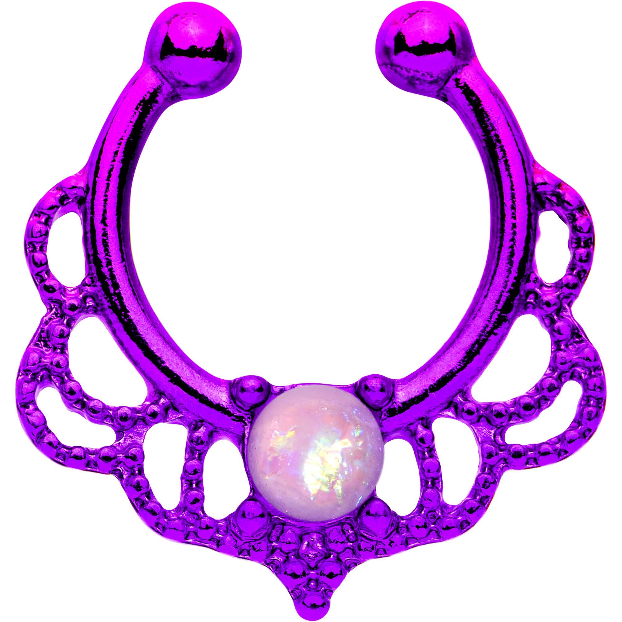 Pink Faux Opal Purple Filigree Shimmer Clip On Fake Septum