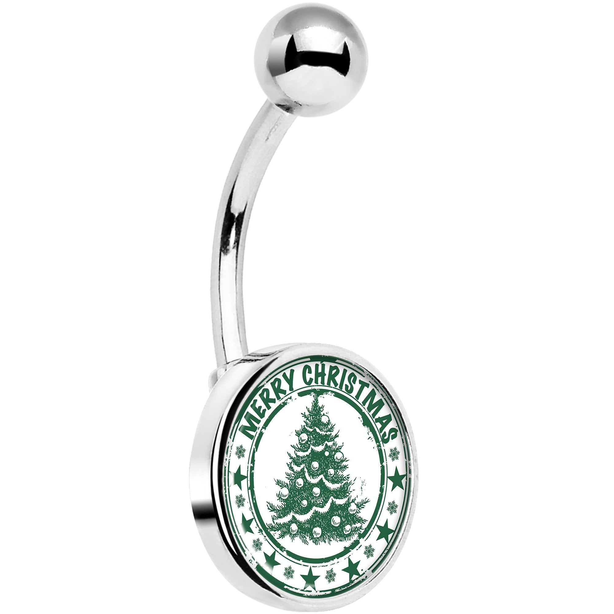 Merry Christmas Tree Hypoallergenic Stainless Steel Belly Ring