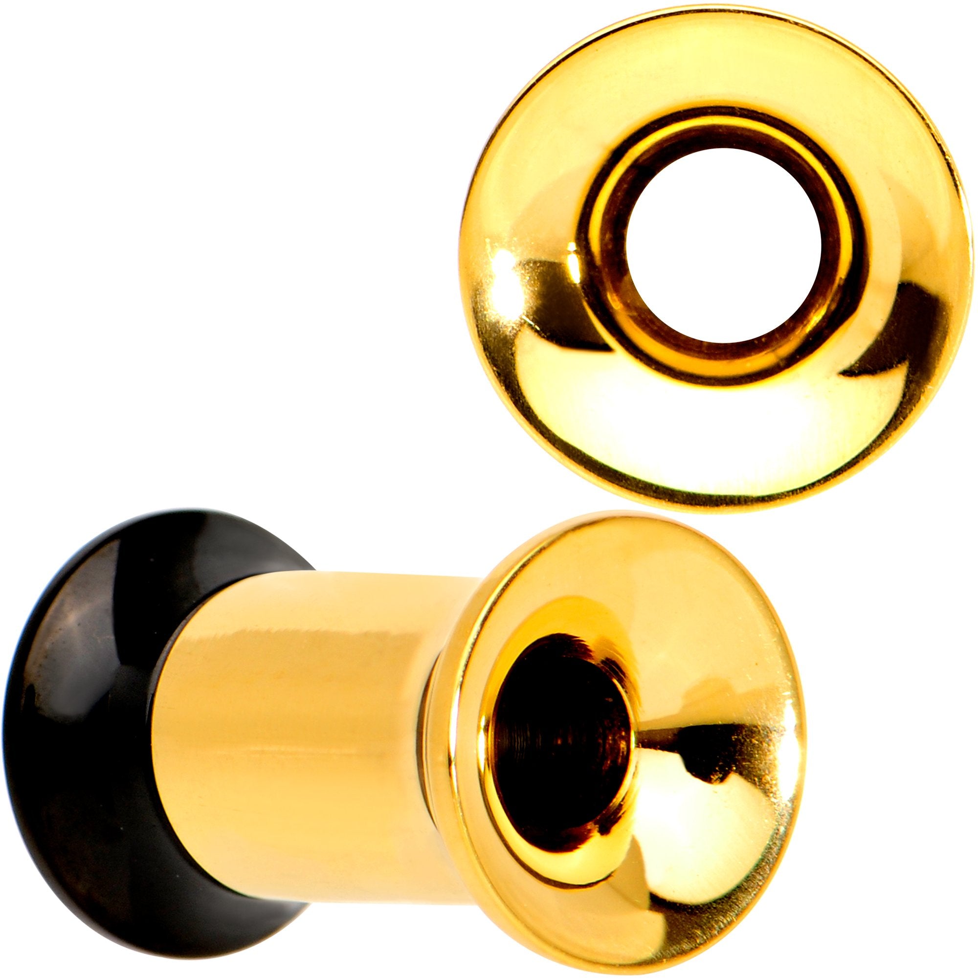 Gold PVD Black Two Tone Screw Fit Tunnel Plug Set 3mm to 16mm