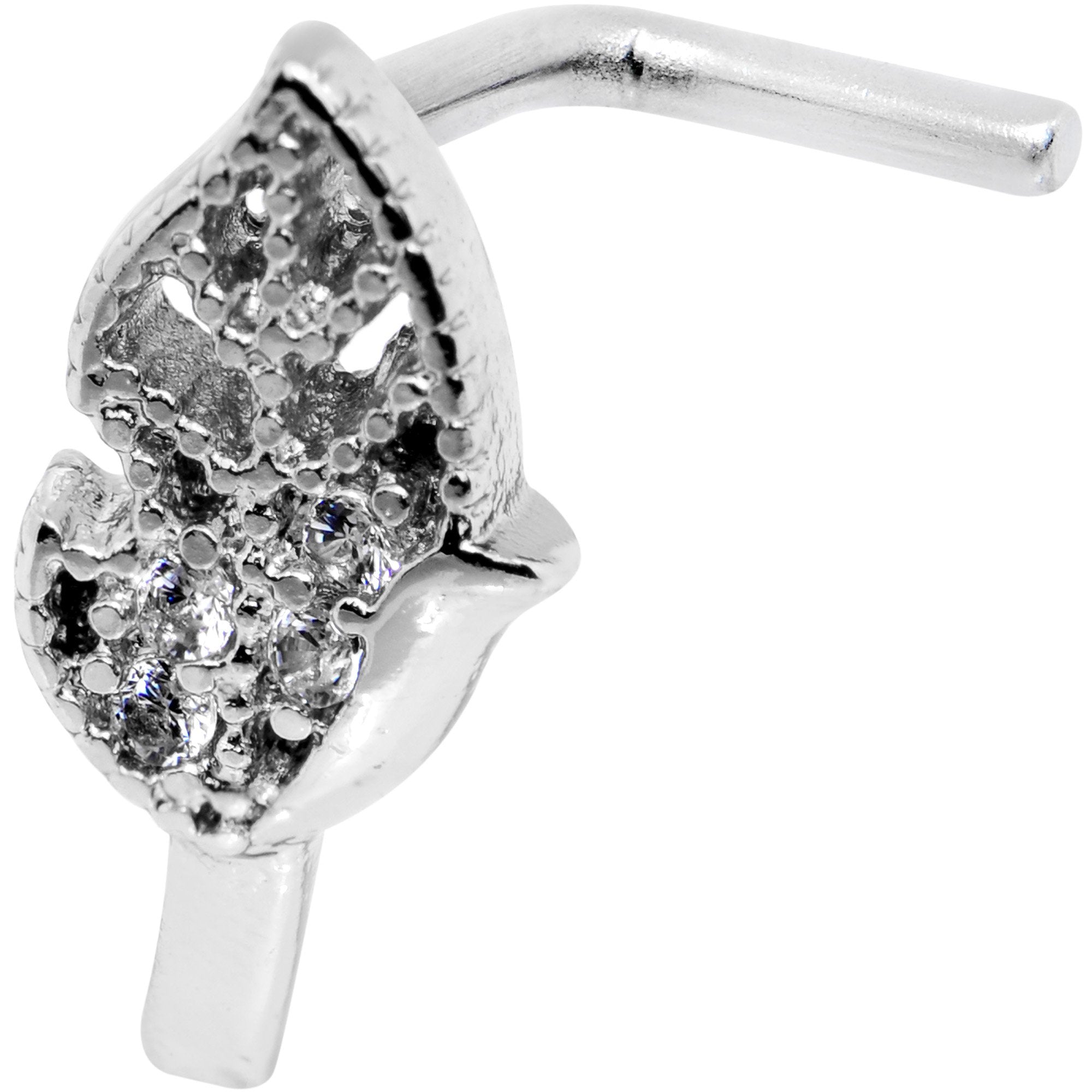 20G Clear CZ Leaf Faux Hoop L Shaped Nose Ring