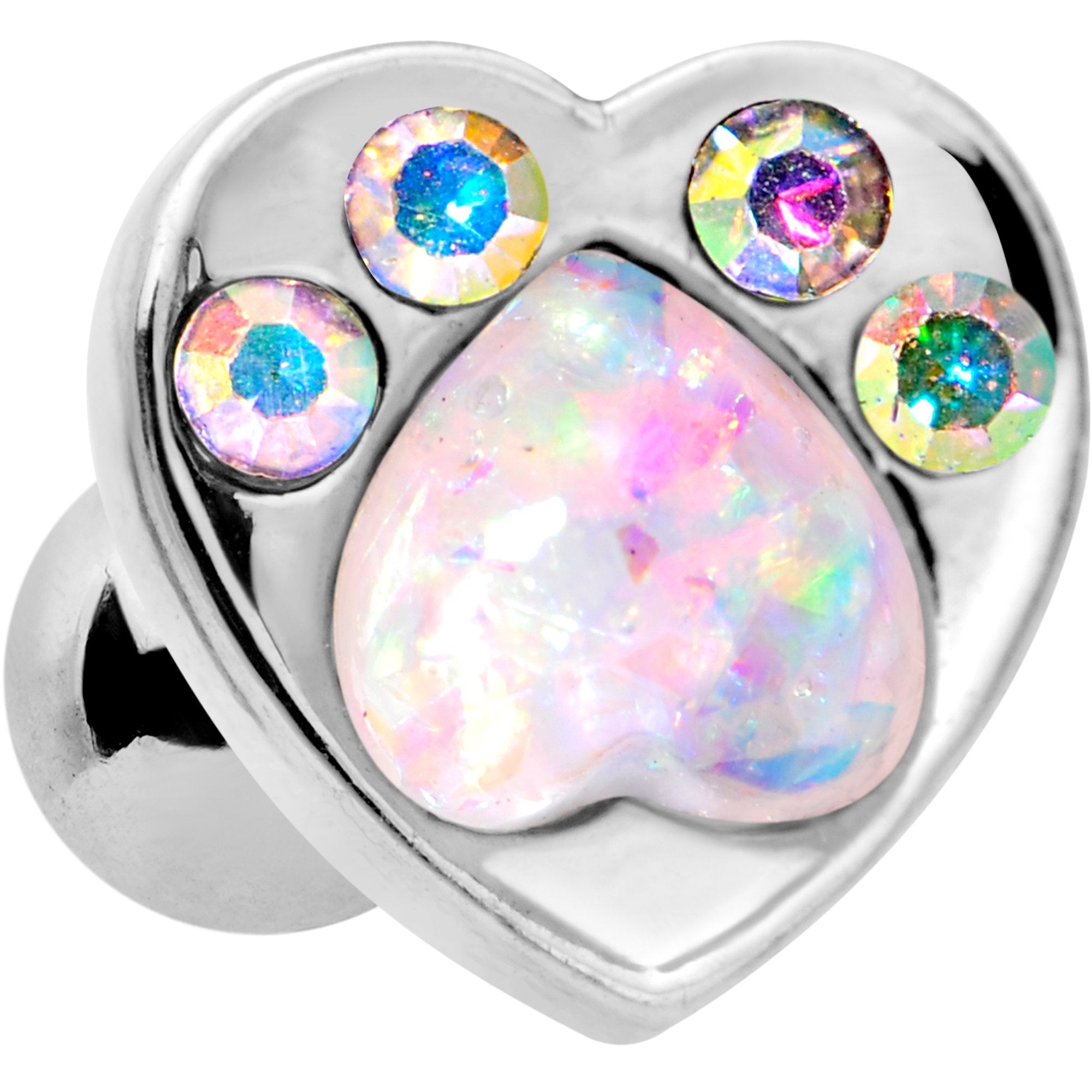 16G 1/4 Pink Faux Opal Paw Print Heart Cartilage Tragus Earring