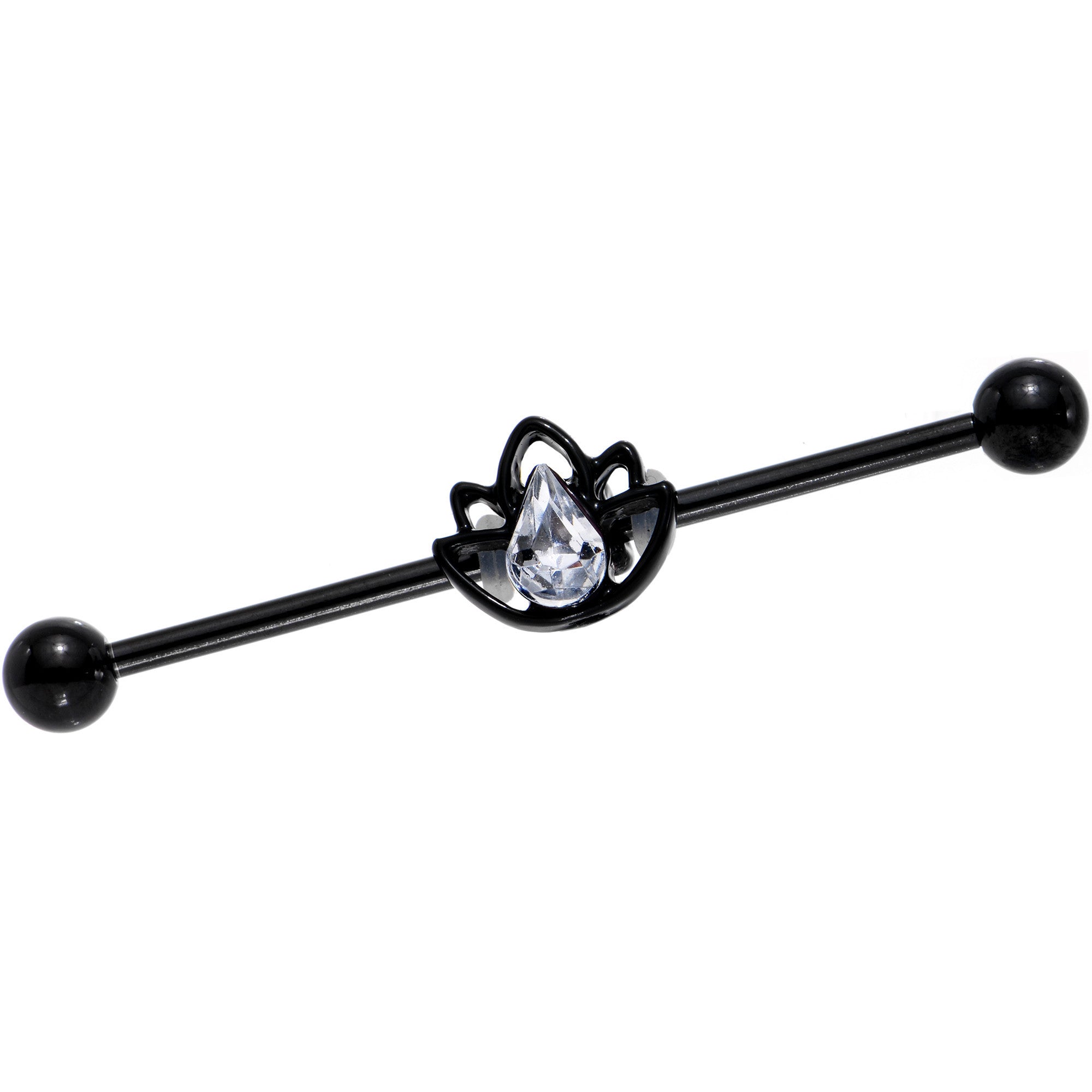 14G Clear Gem Black Lonely Lotus Flower Industrial Barbell 38mm