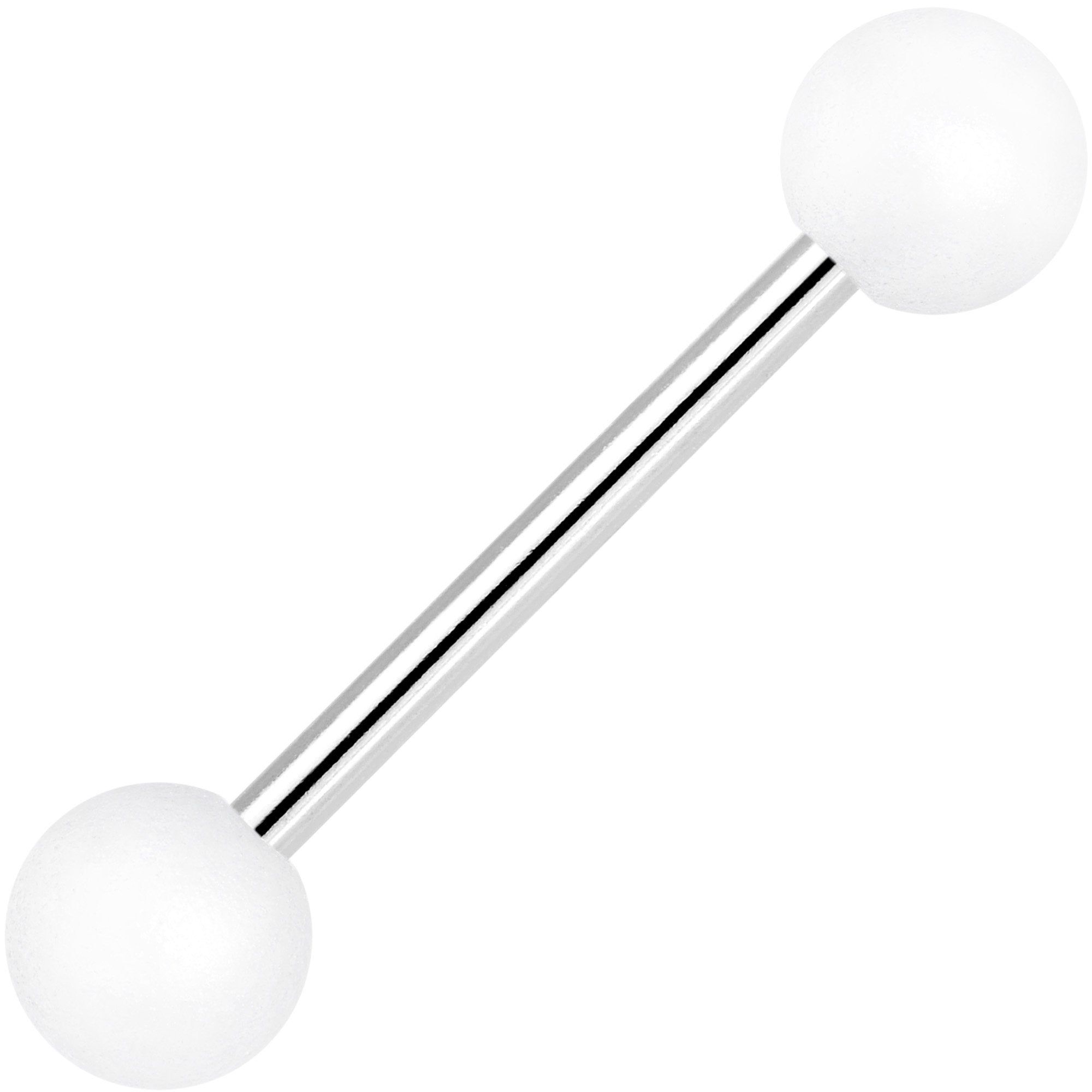 14G Surgical Steel Barbell – Acrylic White Balls, Tongue & Nipple Ring, 316L, Multiple Lengths