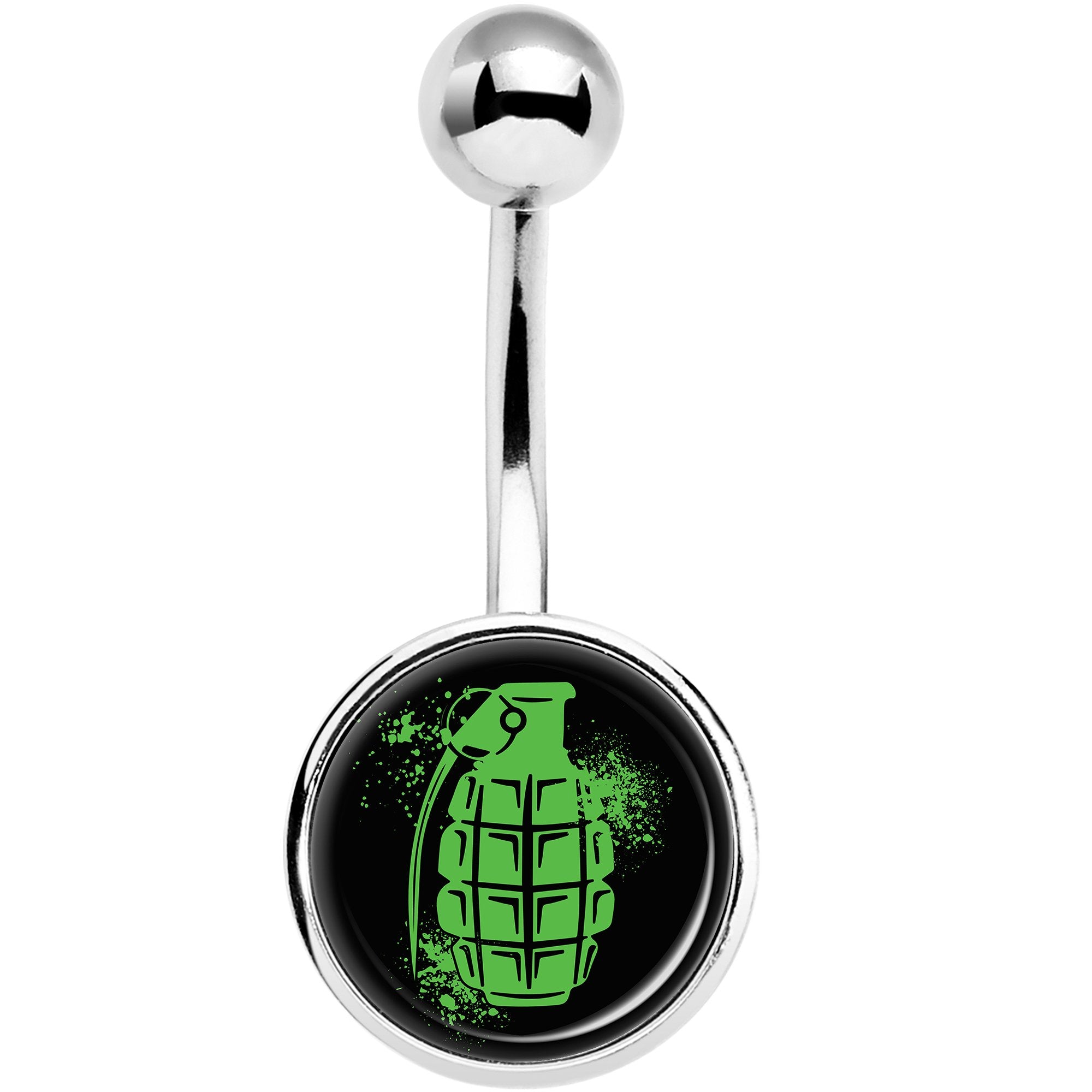 Green Grenade Stainless Steel Belly Ring lightweight comfortable