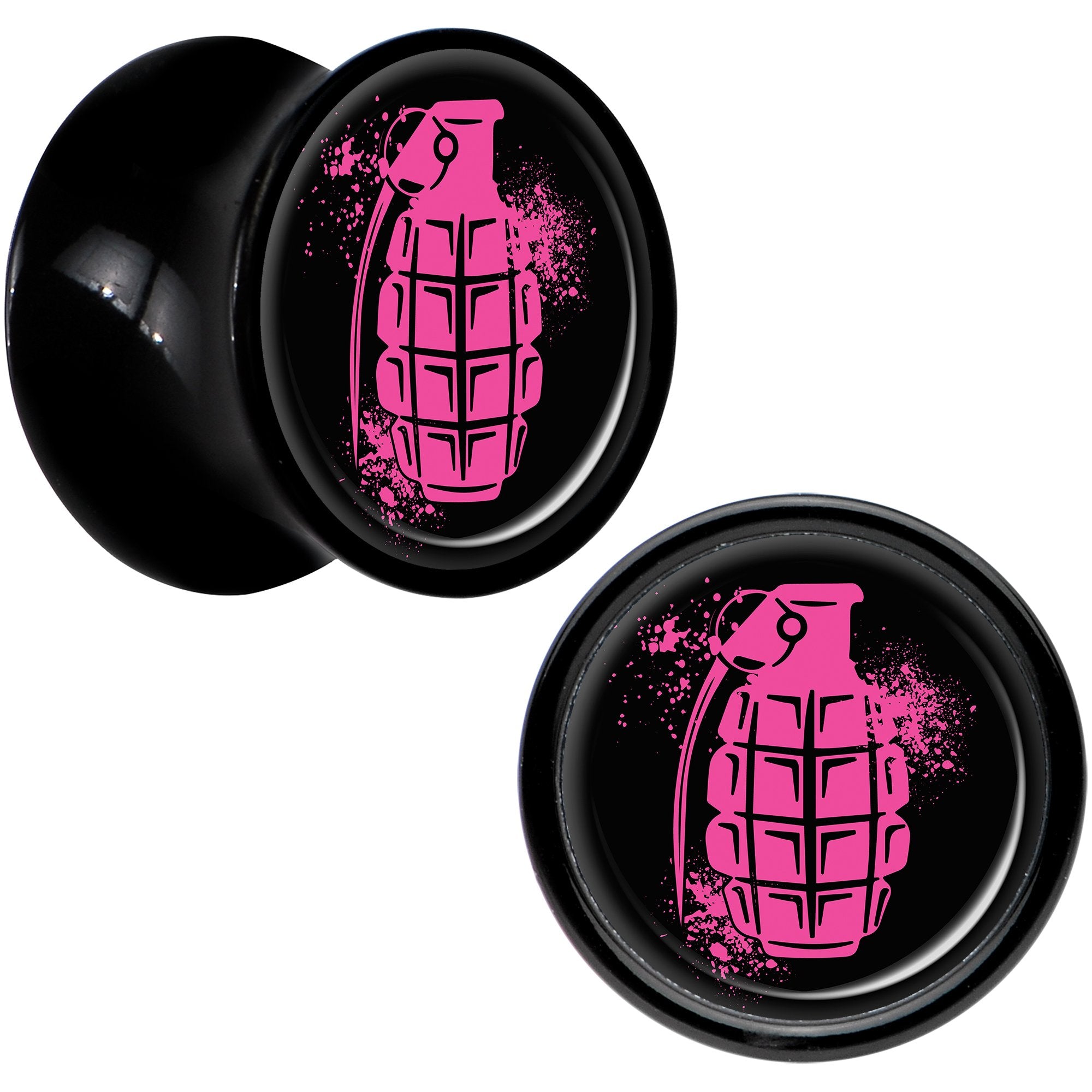 Black Acrylic Pink Grenade Saddle Plug Set 00G