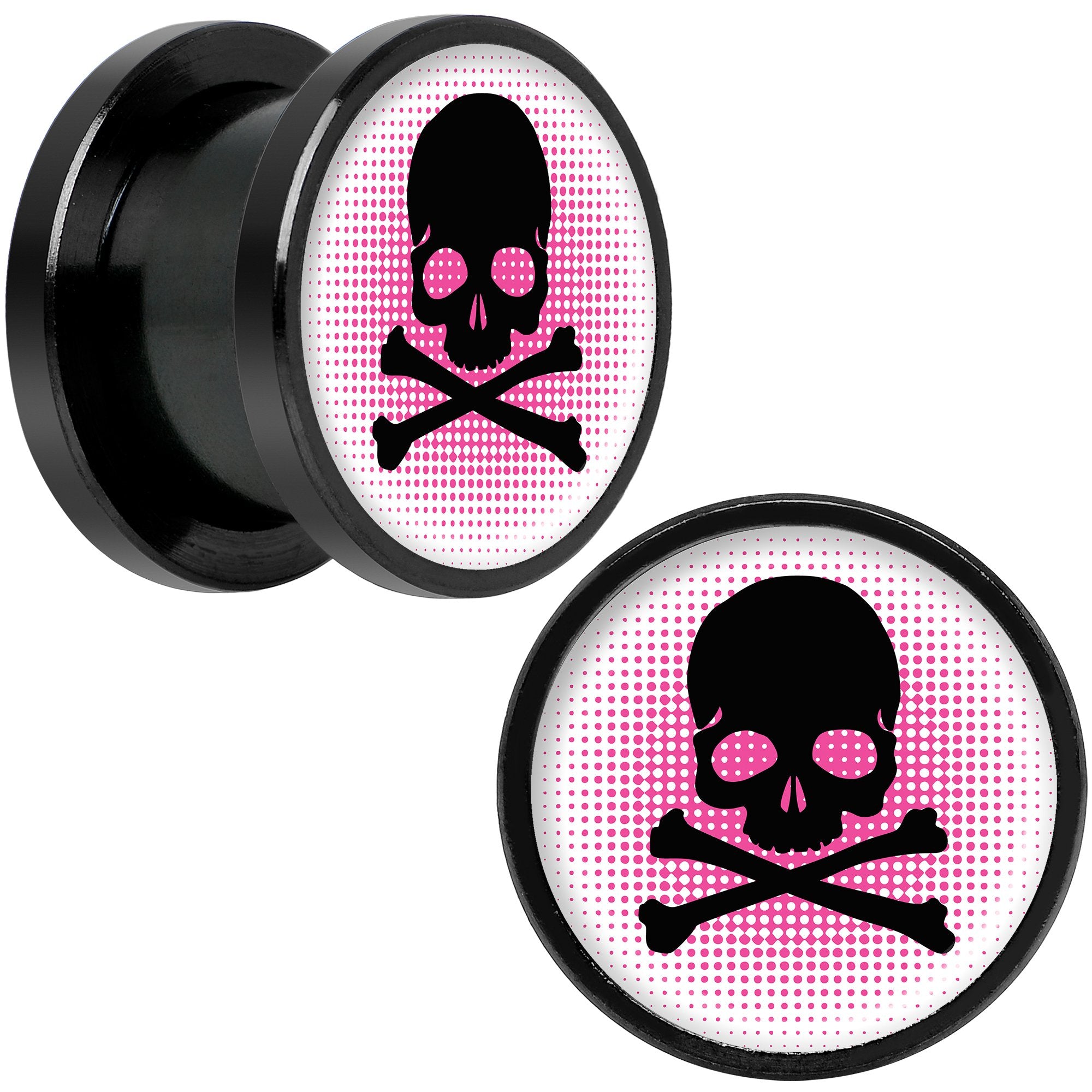 Pink Black Skull Black Anodized Screw Fit Plug Set 1/2